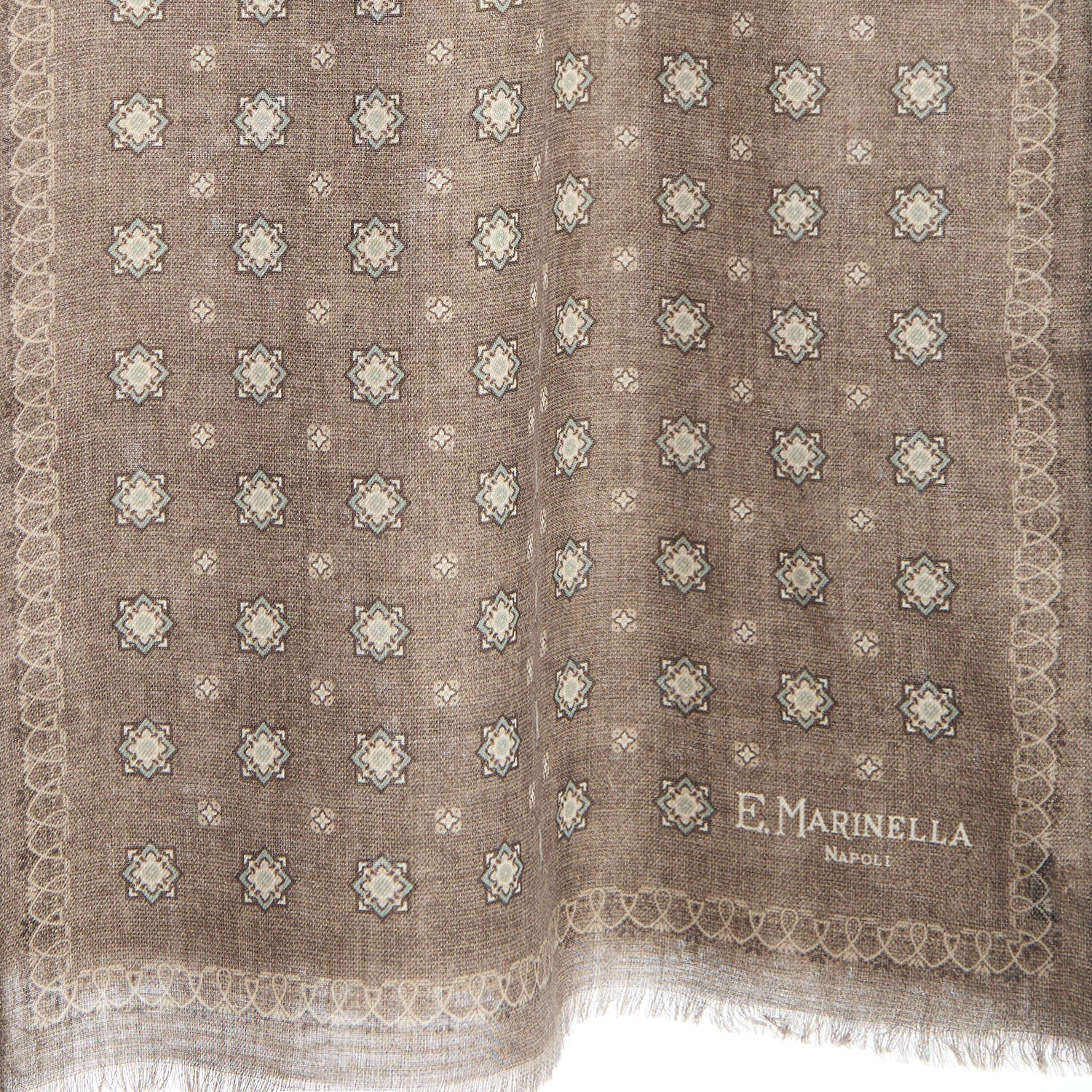 BEIGE DOUBLE PATTERNED WOOL AND SILK SCARF - Image 2