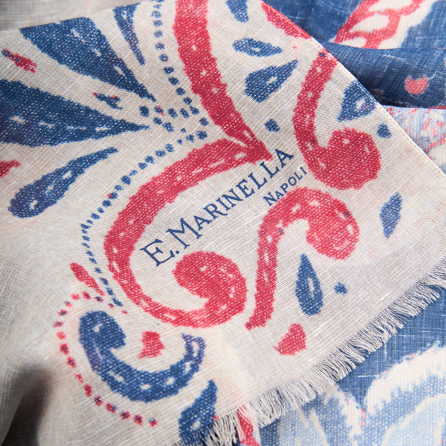 BLUE AND BEIGE COTTON AND LINEN SCARF - Image 3