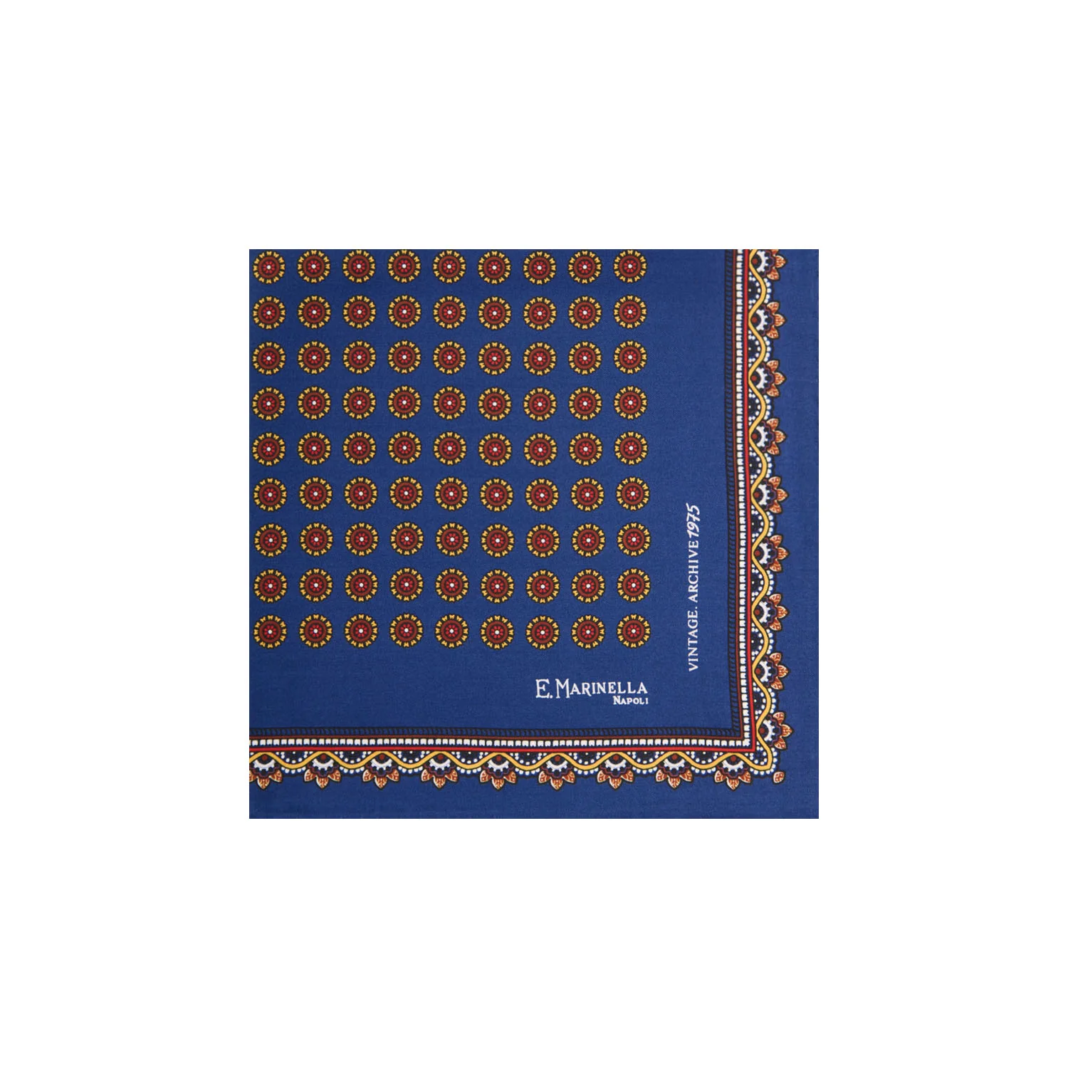 BLUE HAND-PRINTED SILK POCKET SQUARE