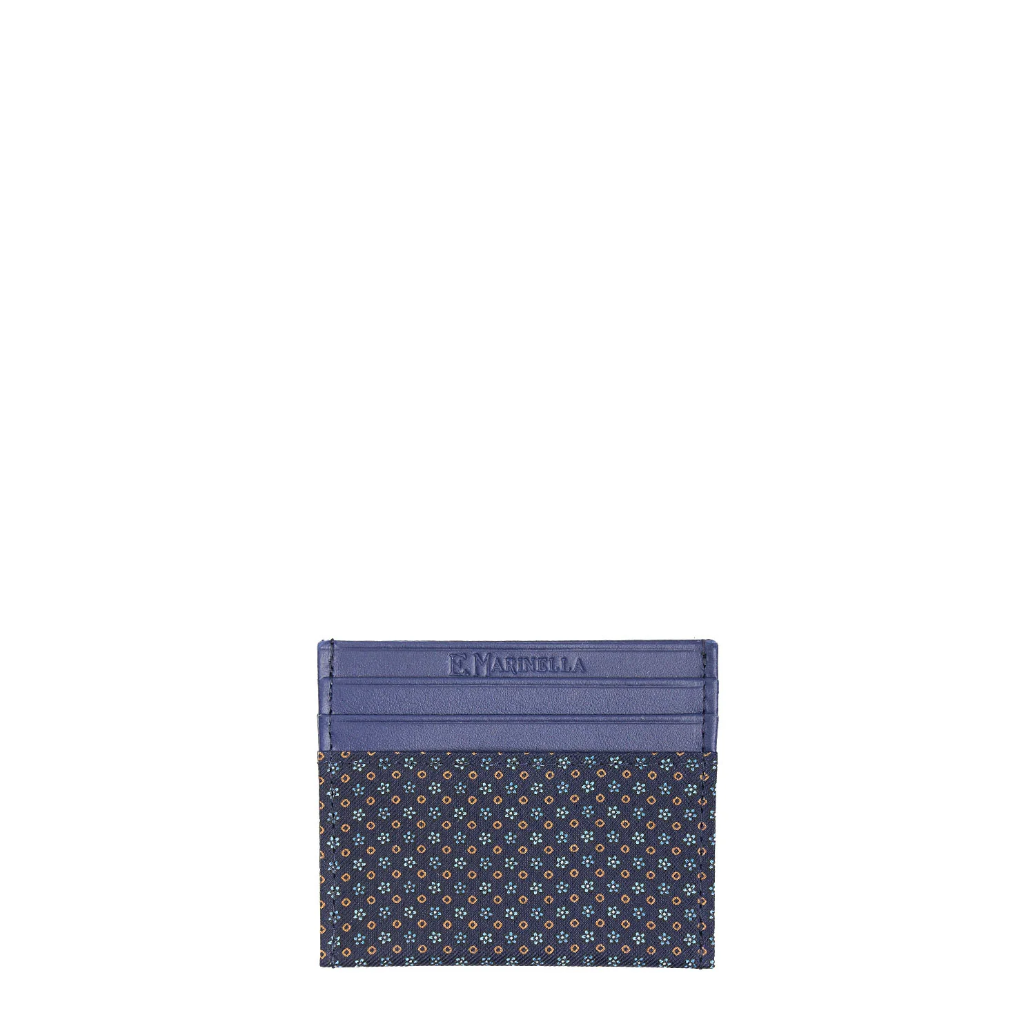 BLUE LEATHER AND SILK CREDIT CARD HOLDER