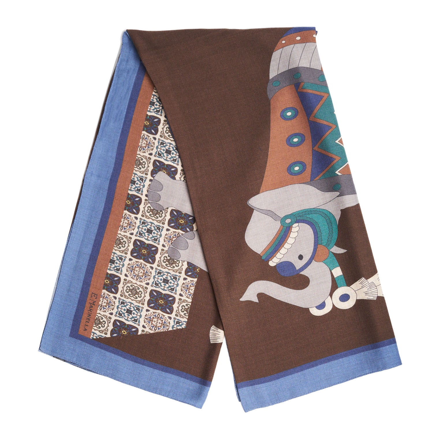 BLUETTE AND DARK BROWN WIDE WOOL SCARF - Image 5