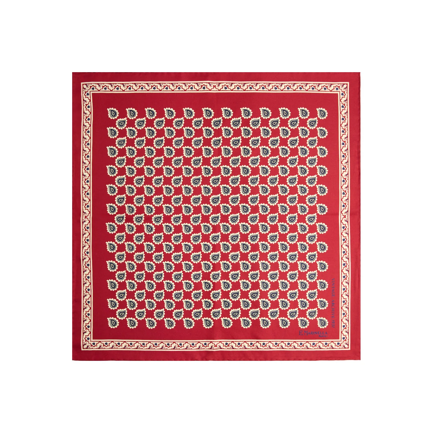 BURGUNDY HAND-PRINTED SILK POCKET SQUARE - Image 2