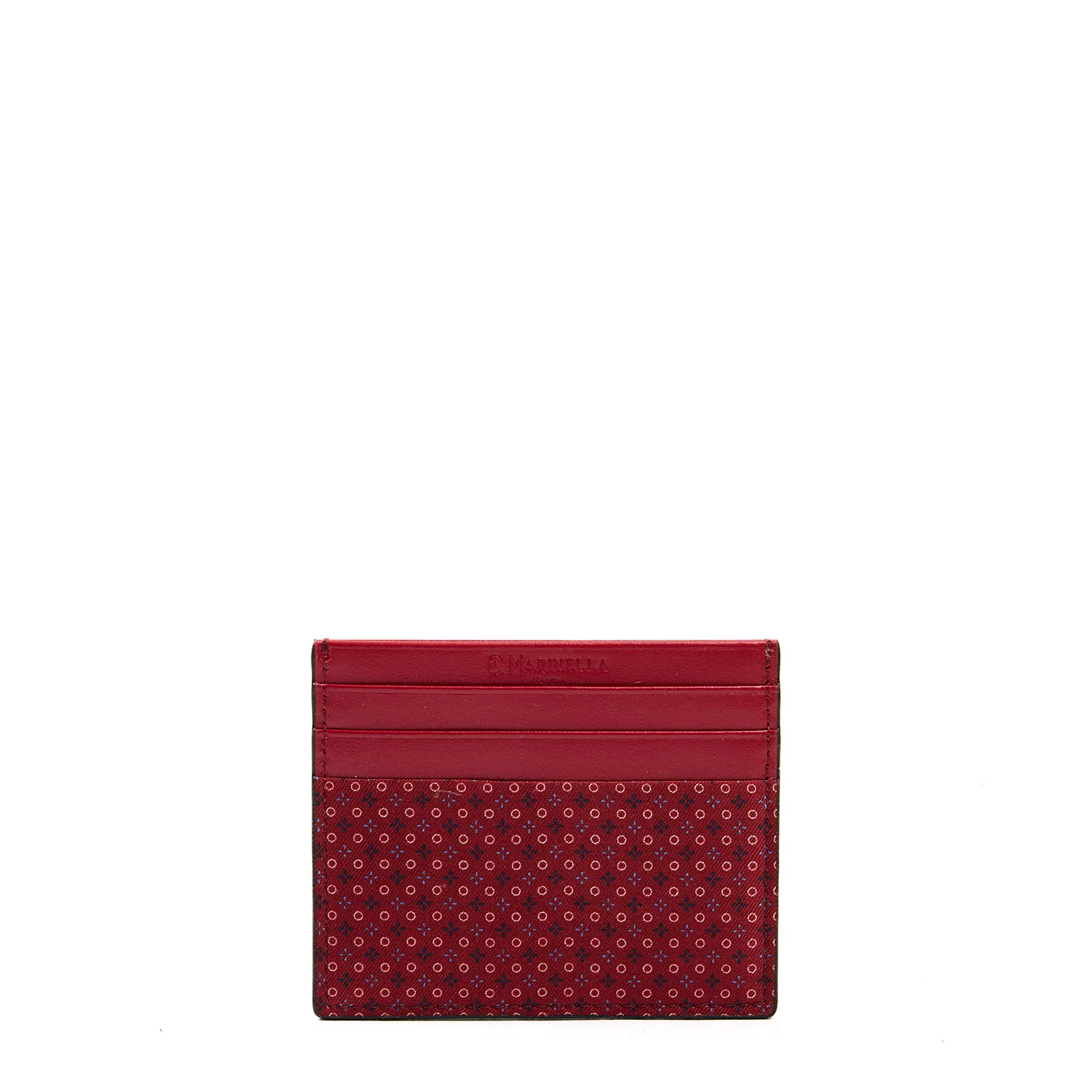 BURGUNDY LEATHER AND SILK CREDIT CARD HOLDER