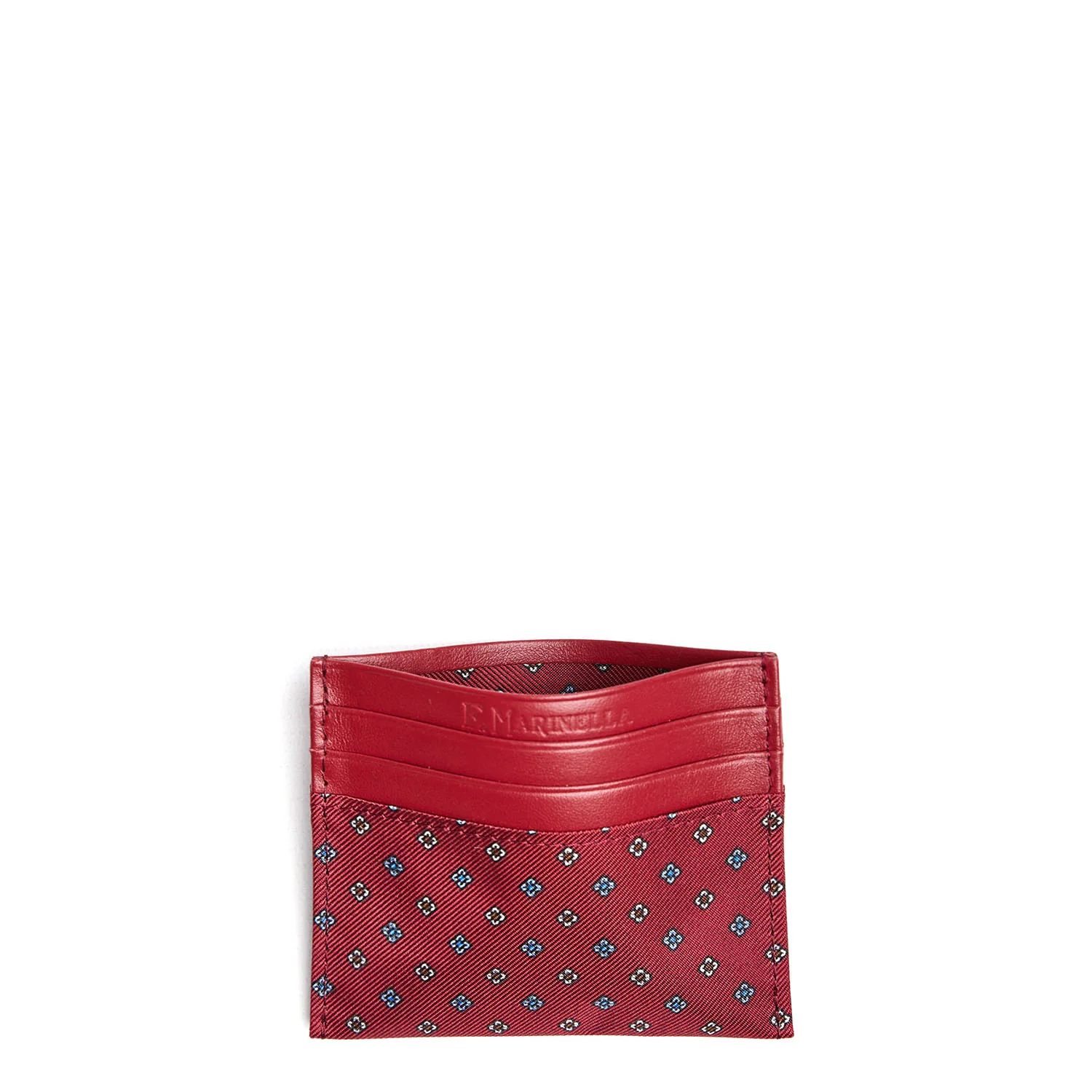 BURGUNDY LEATHER AND SILK CREDIT CARD HOLDER - Image 2
