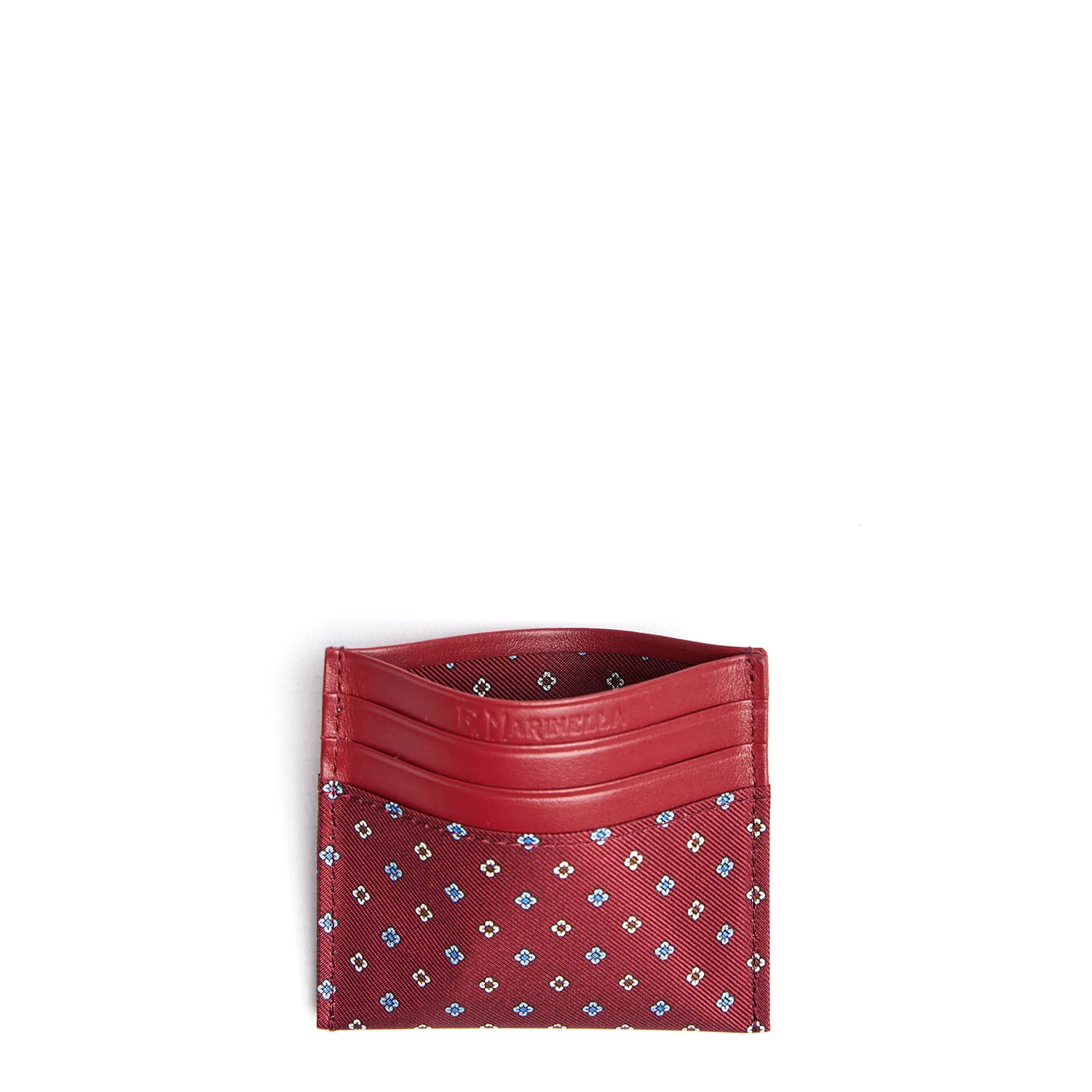 BURGUNDY LEATHER AND SILK CREDIT CARD HOLDER - Image 2