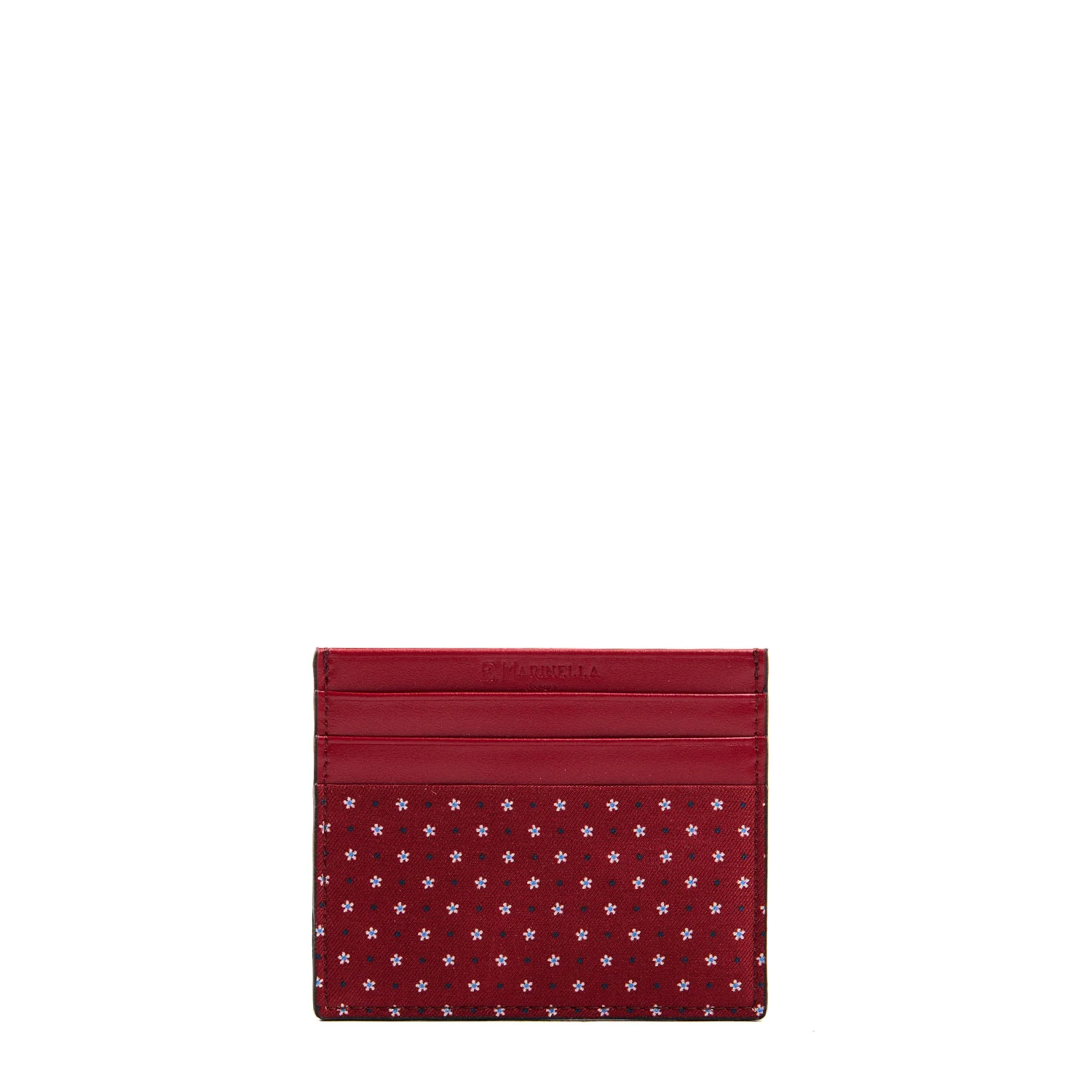BURGUNDY LEATHER AND SILK CREDIT CARD HOLDER