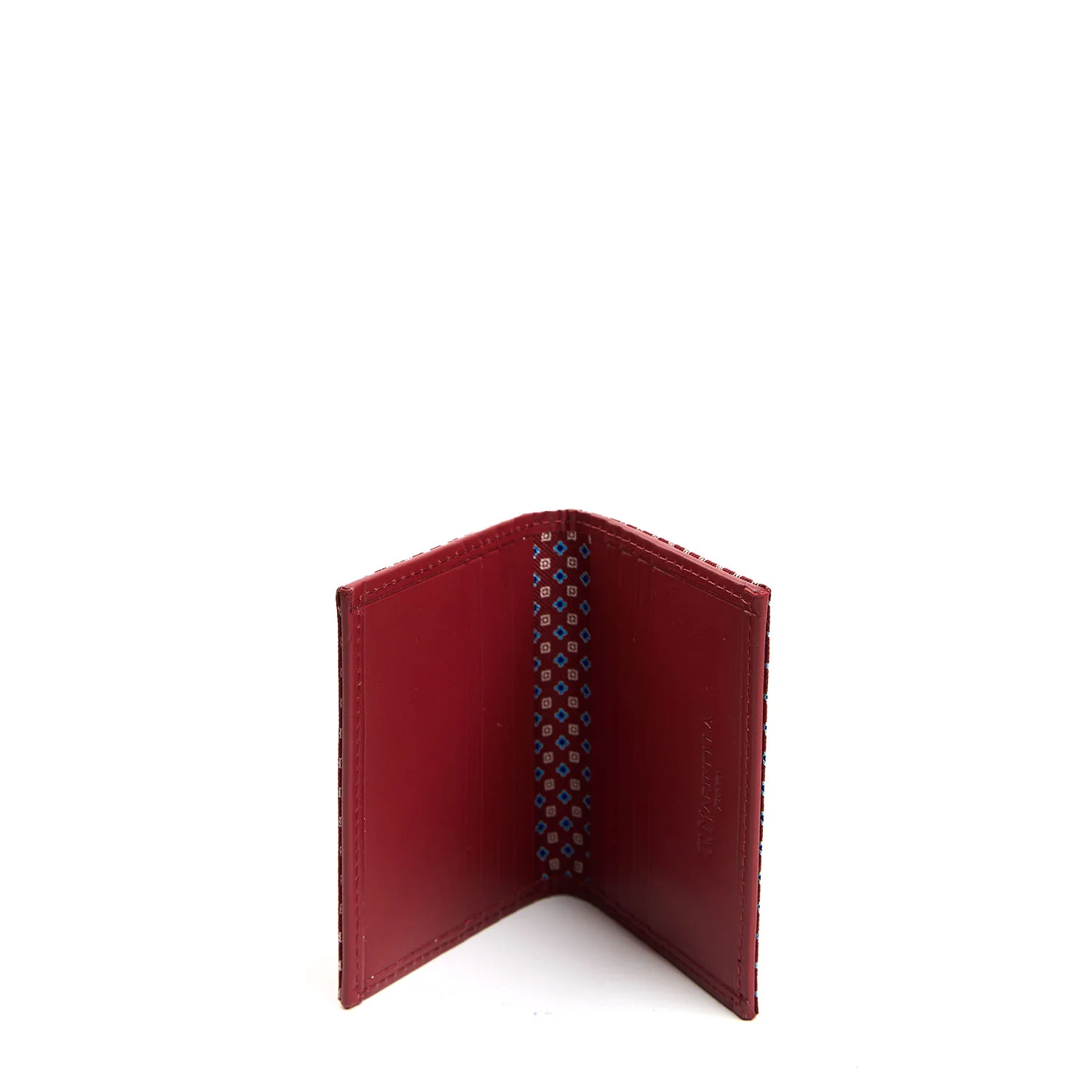 BURGUNDY SILK AND LEATHER FOLDING CARD HOLDER - Image 2