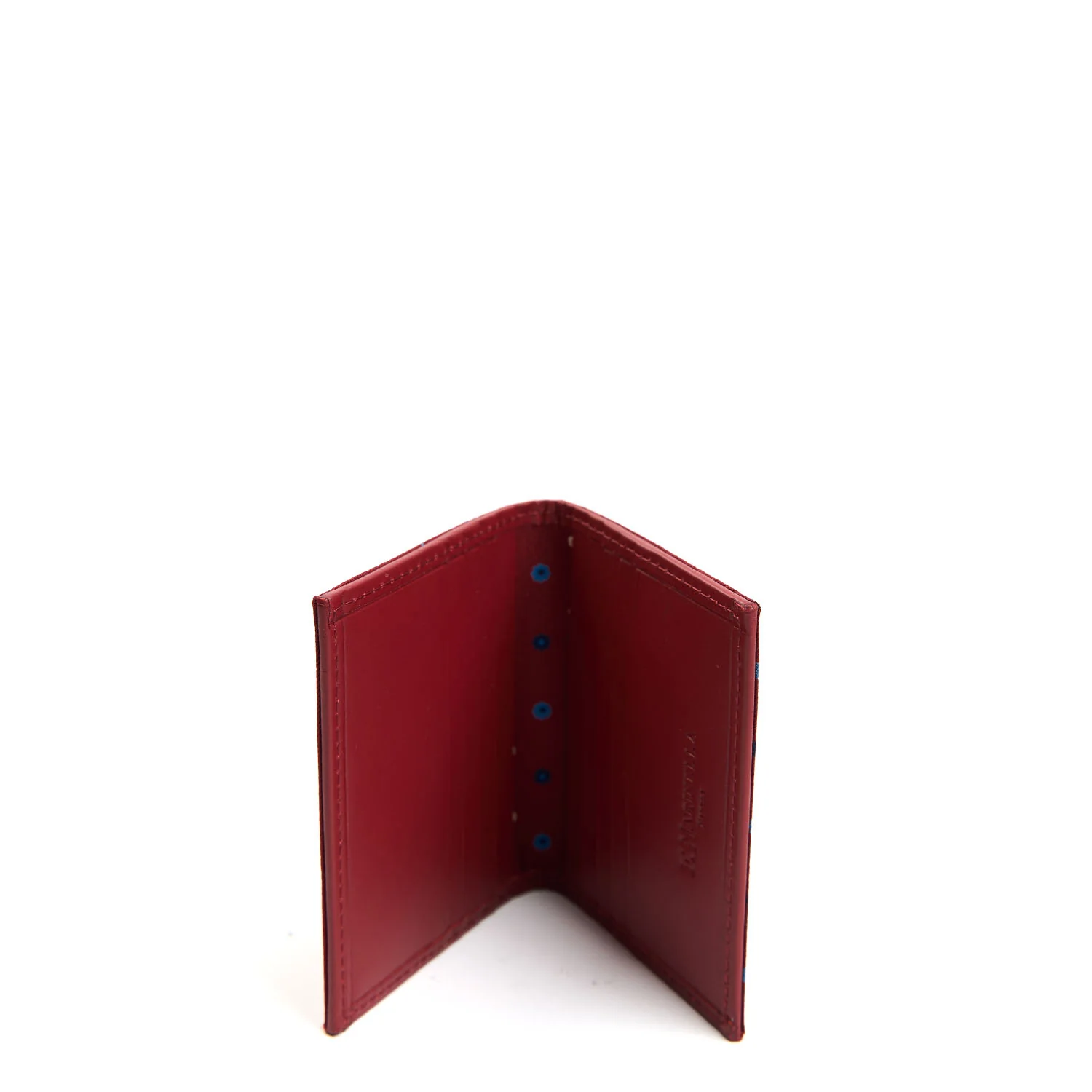 BURGUNDY SILK AND LEATHER FOLDING CARD HOLDER - Image 2