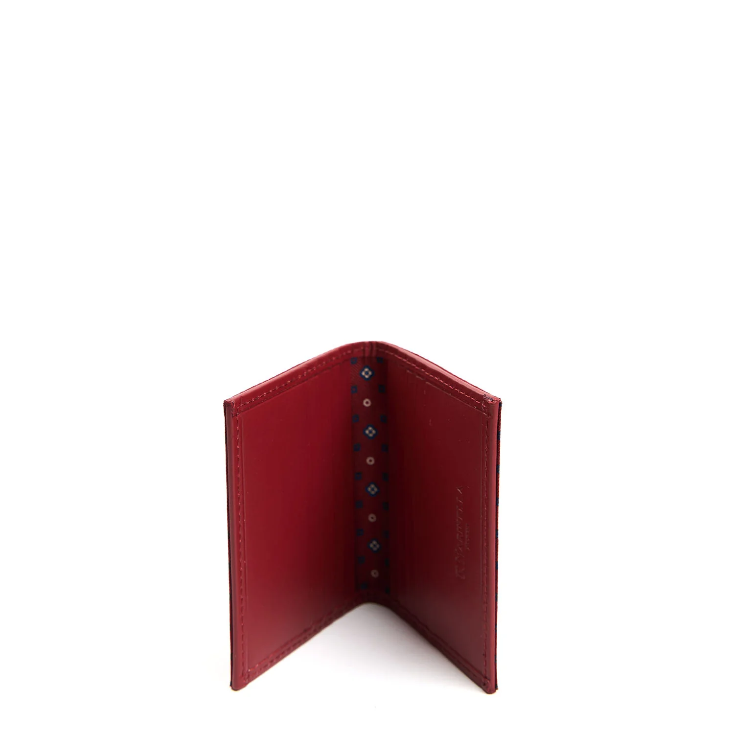 BURGUNDY SILK AND LEATHER FOLDING CARD HOLDER - Image 2