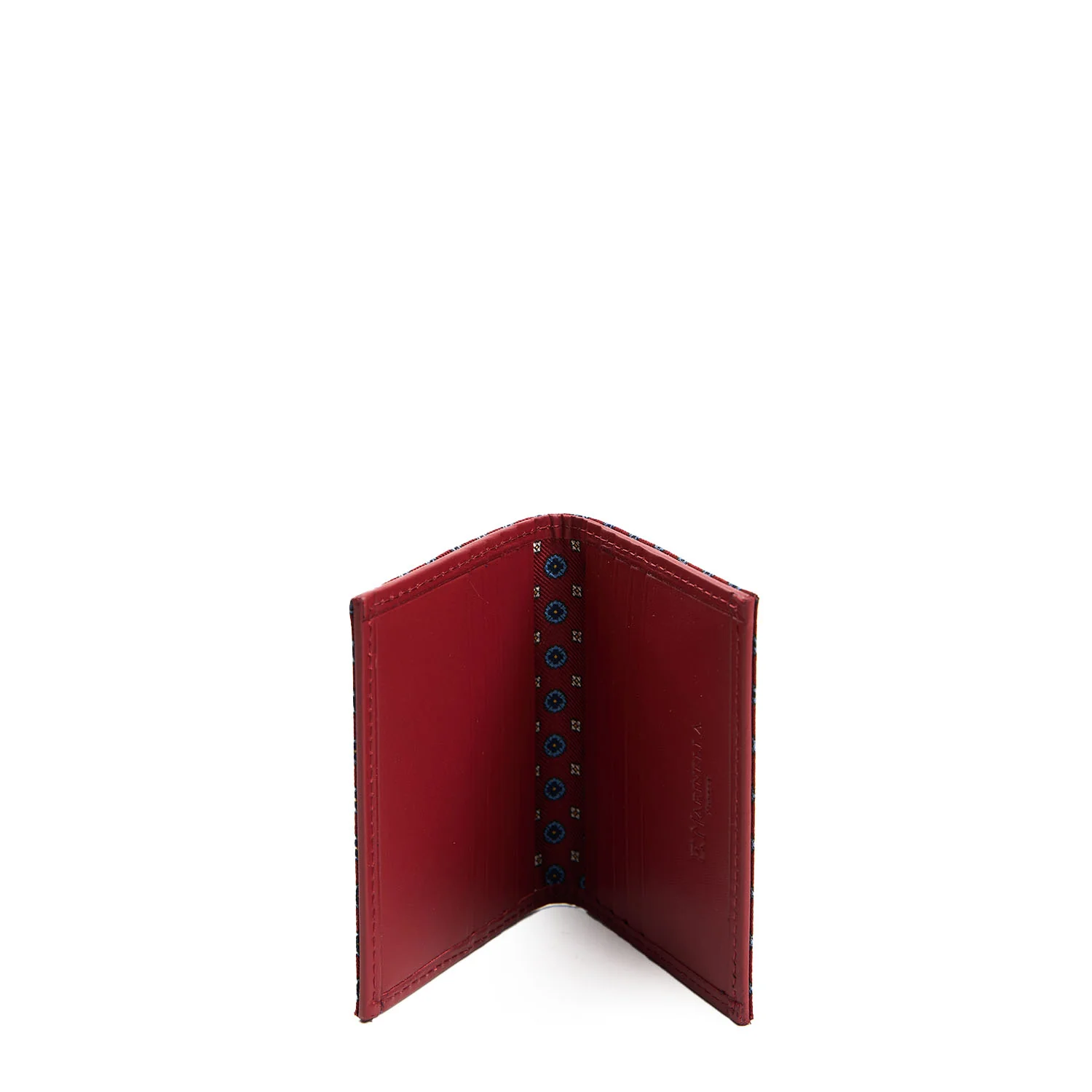 BURGUNDY SILK AND LEATHER FOLDING CARD HOLDER - Image 2