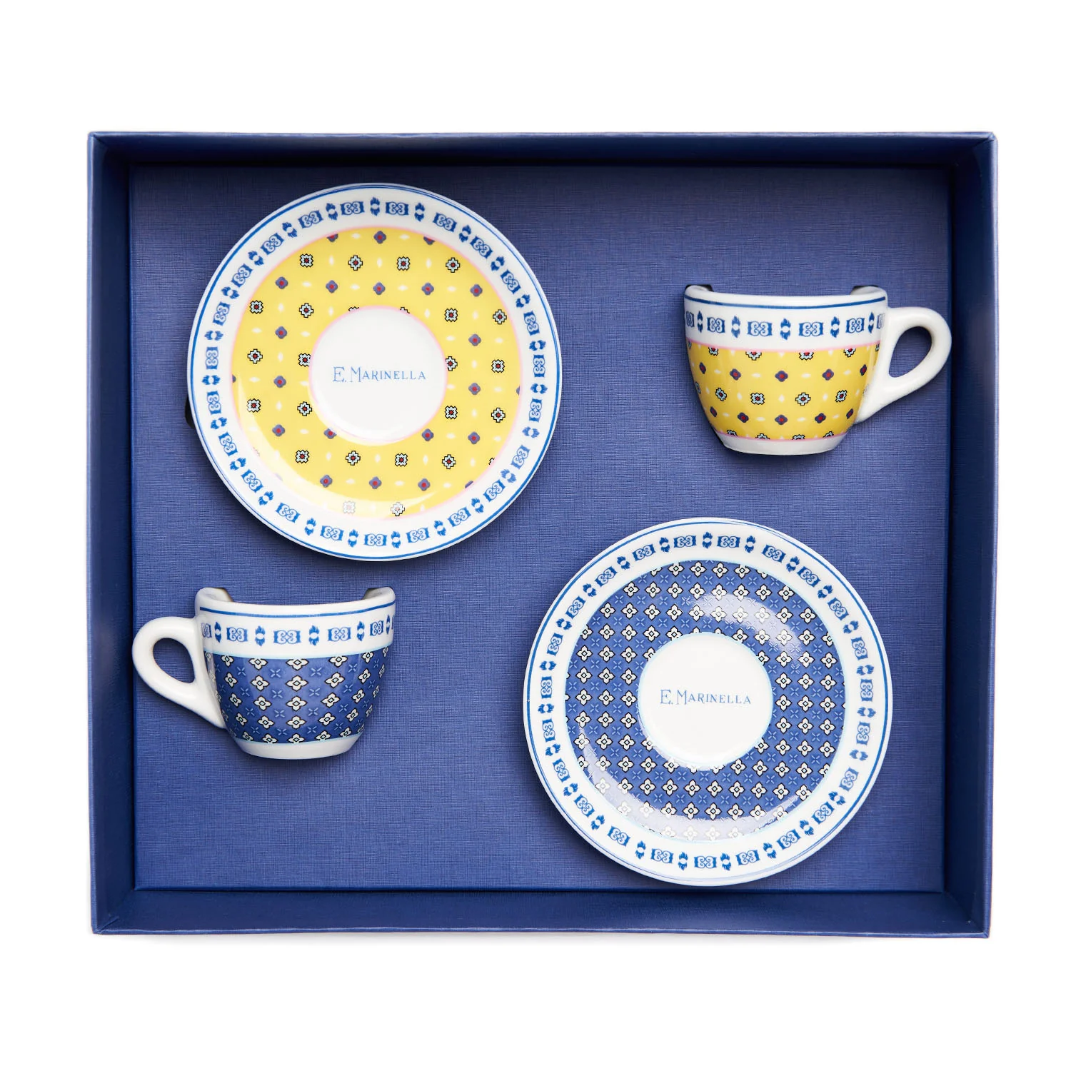 SET OF TWO POWDER BLUE AND YELLOW COFFEE CUP WITH SAUCER - Image 2