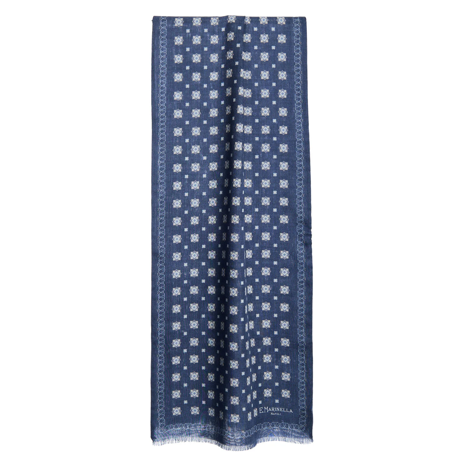 DARK BLUE DOUBLE PATTERNED WOOL AND SILK SCARF