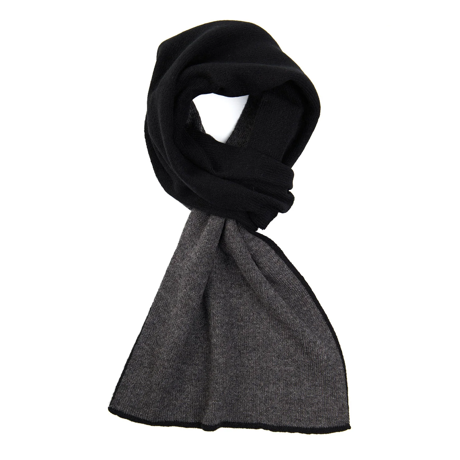 BLACK AND GREY TWO-TONE CASHMERE NECK WARMER