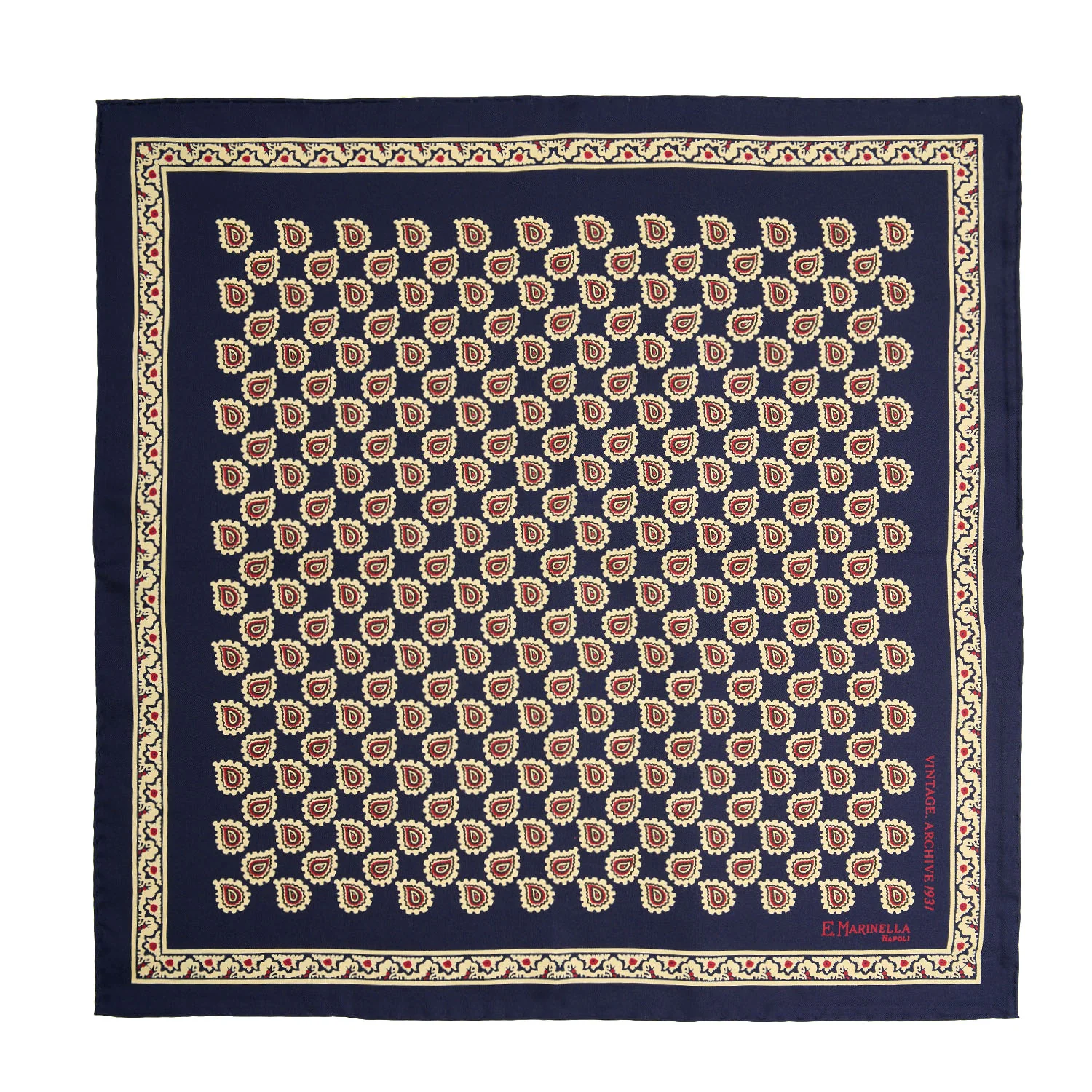 DARK BLUE HAND-PRINTED SILK POCKET SQUARE - Image 2