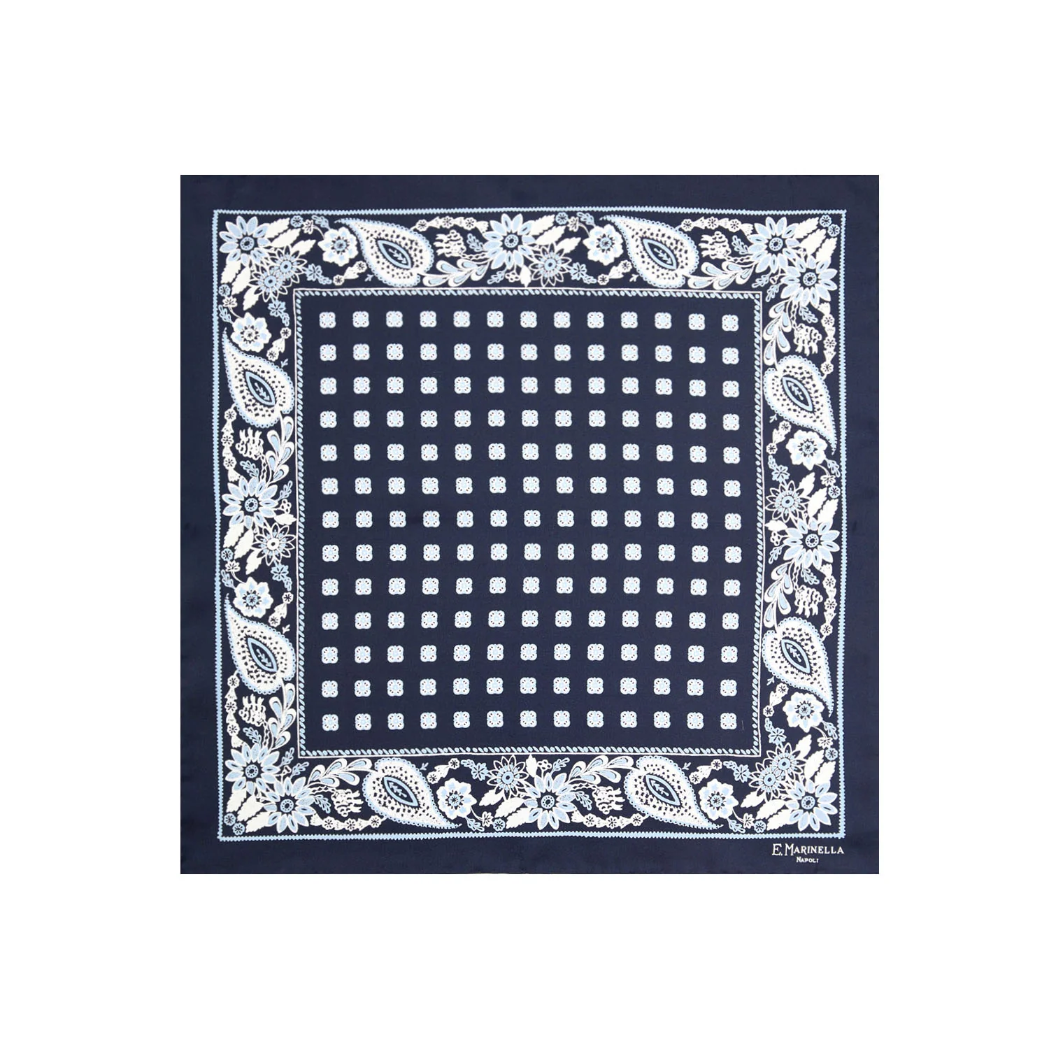 DARK BLUE HAND-PRINTED SILK POCKET SQUARE - Image 2