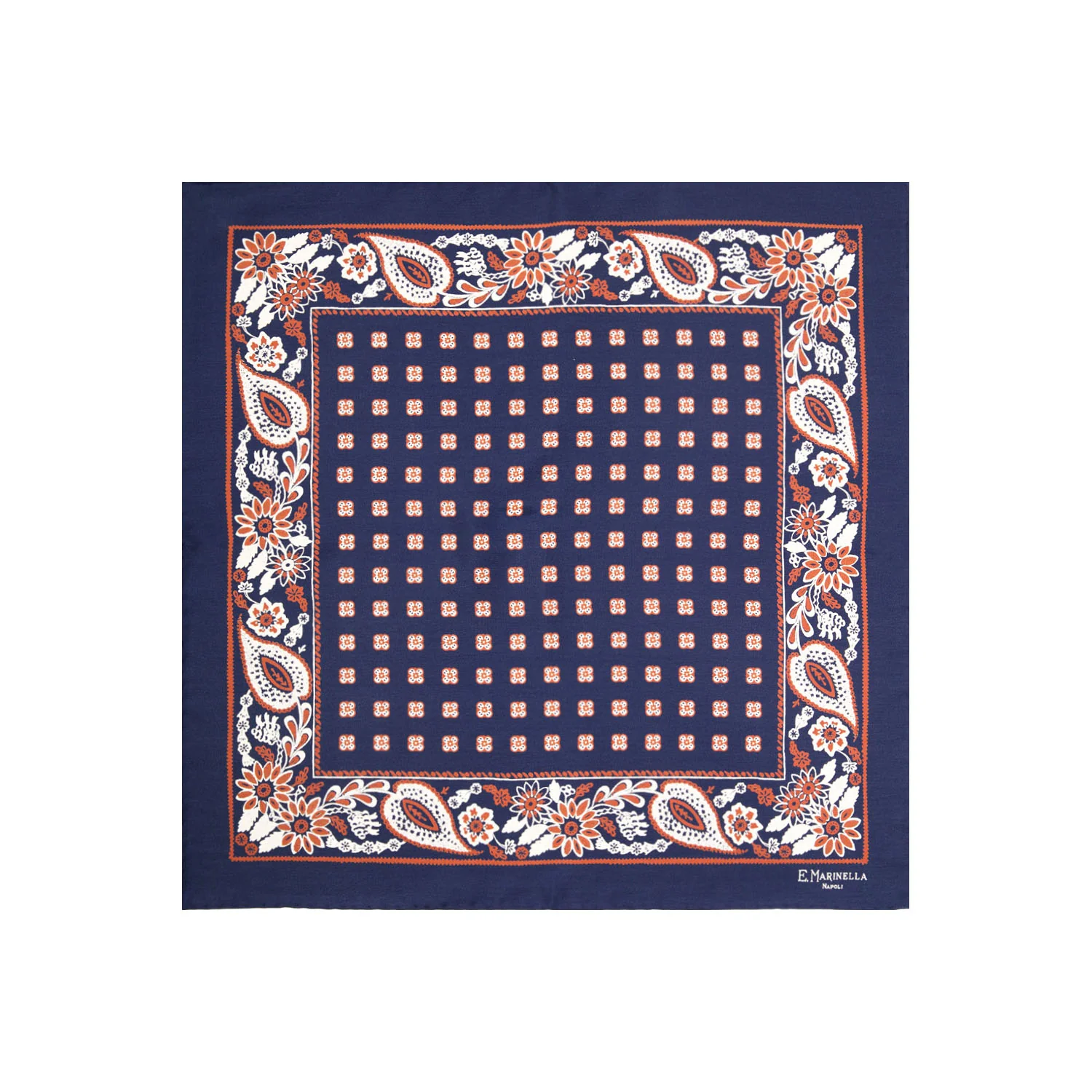 DARK BLUE HAND-PRINTED SILK POCKET SQUARE - Image 2