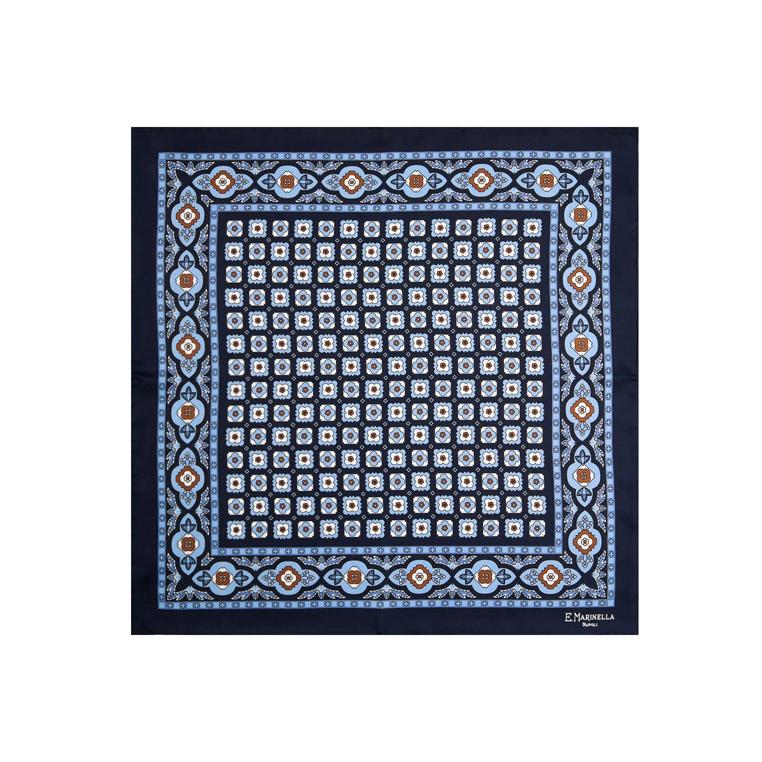 DARK BLUE HAND-PRINTED SILK POCKET SQUARE - Image 2