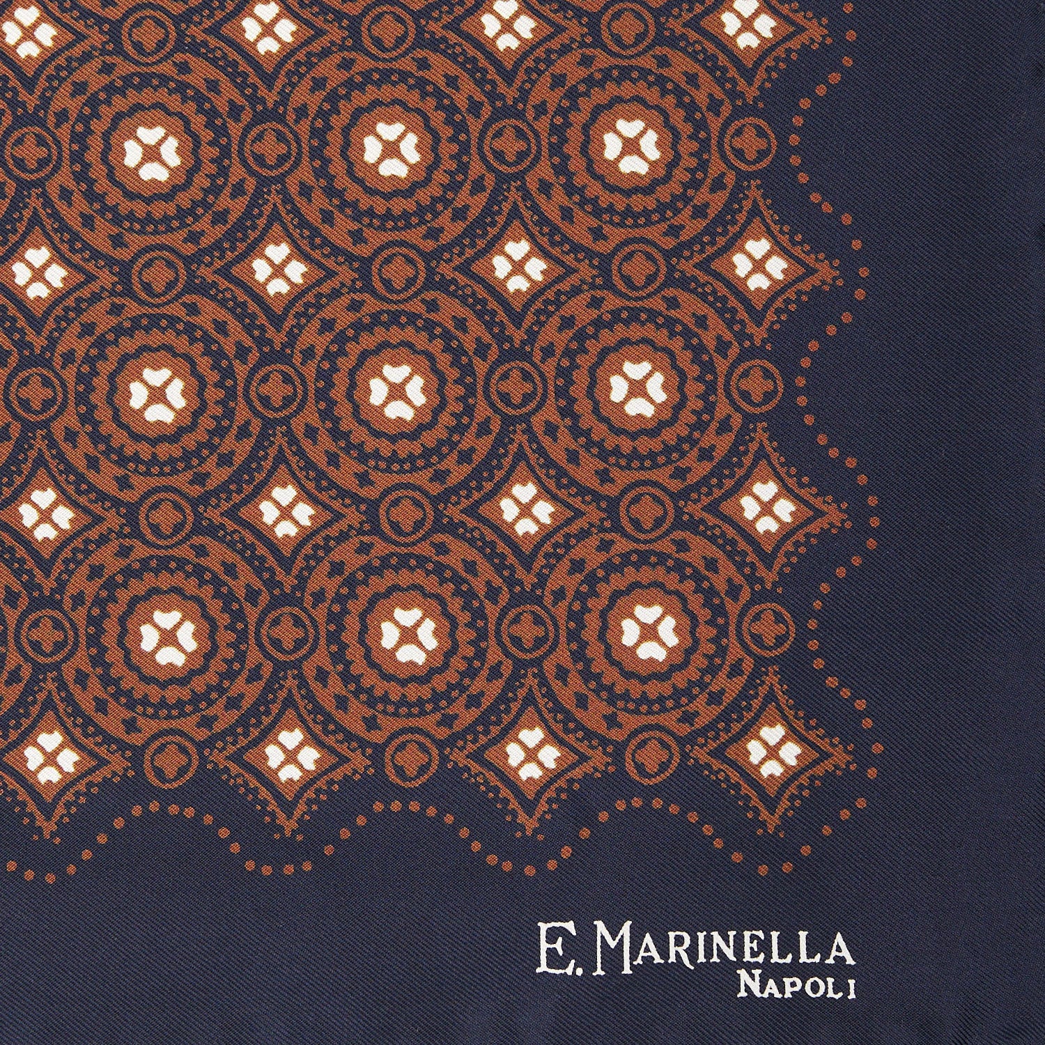DARK BLUE HAND-PRINTED SILK POCKET SQUARE - Image 2