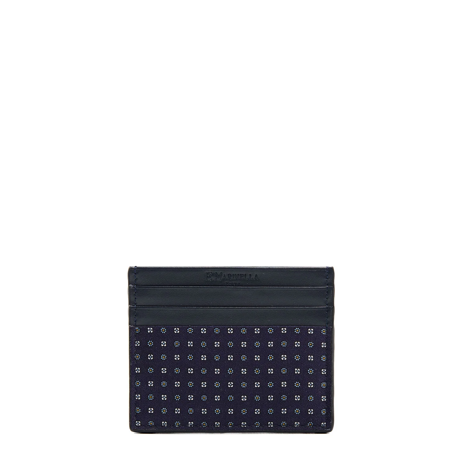 DARK BLUE LEATHER AND SILK CREDIT CARD HOLDER