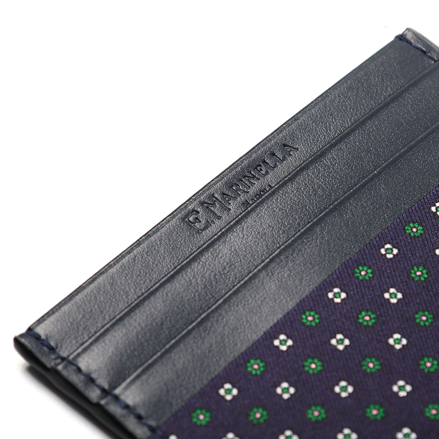 DARK BLUE LEATHER AND SILK CREDIT CARD HOLDER - Image 4