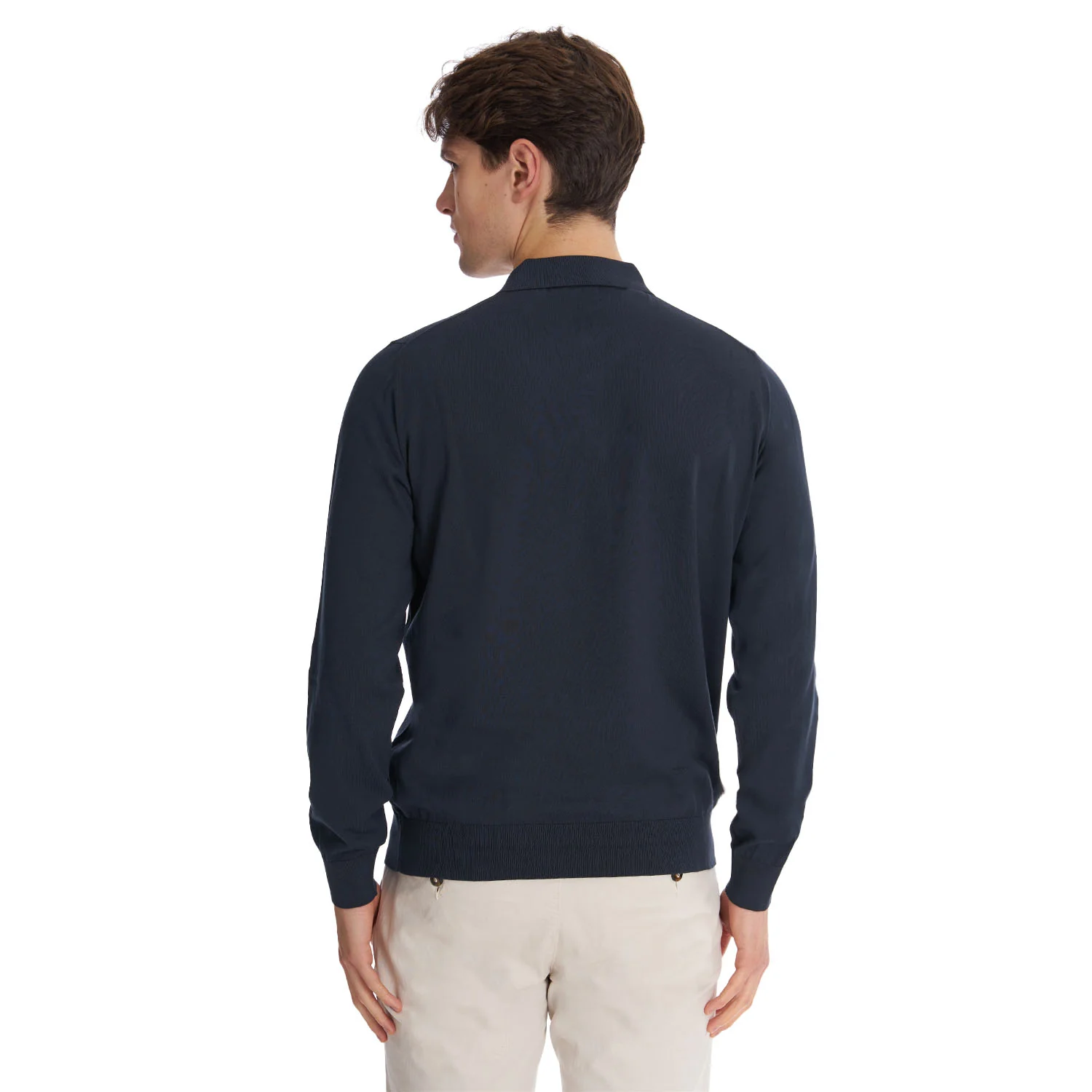 DARK BLUE LONG SLEEVE KNITTED POLO - Image 2