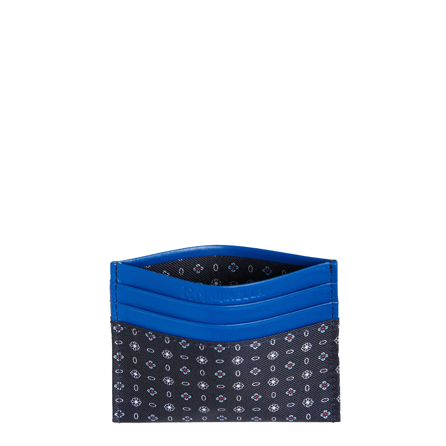 DARK BLUE SILK AND LEATHER CREDIT CARD HOLDER - Image 2