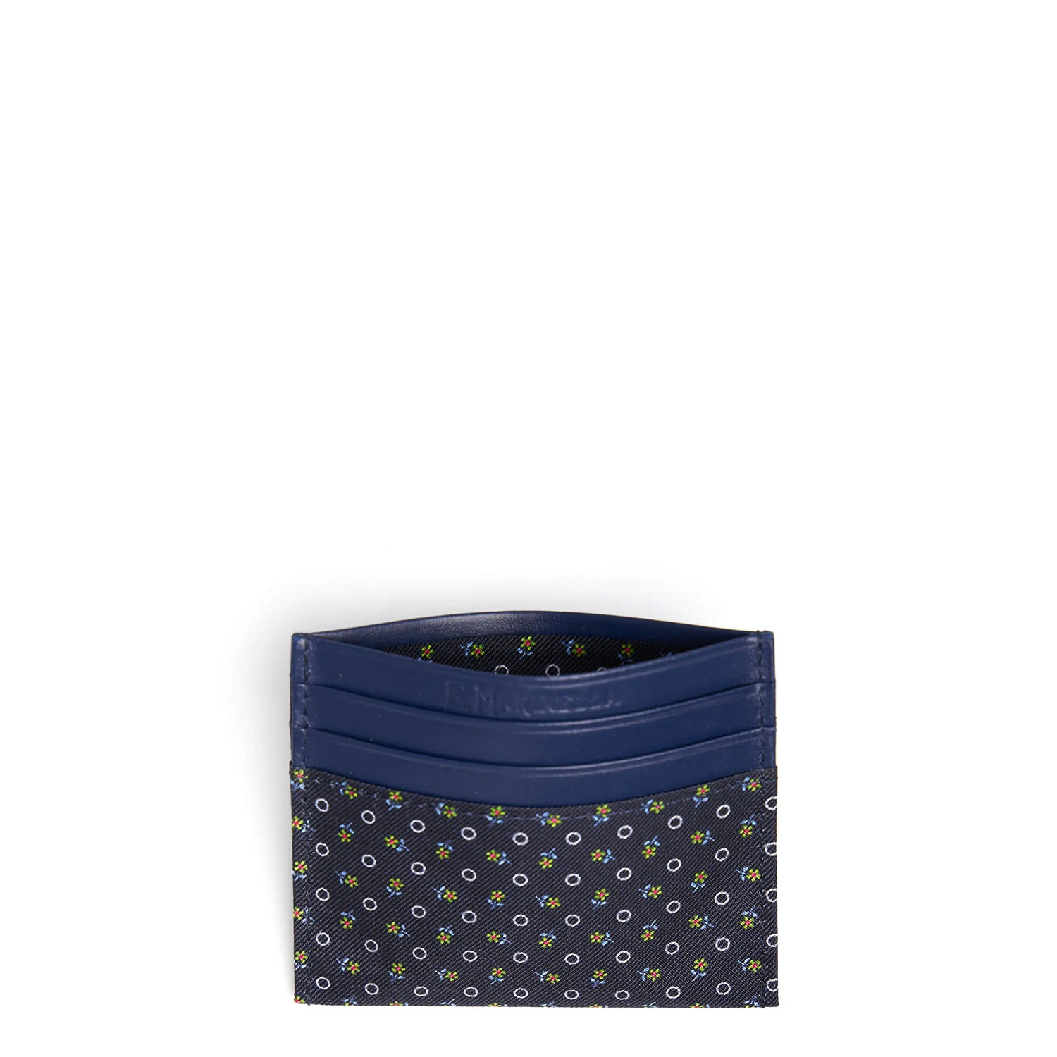 DARK BLUE SILK AND LEATHER CREDIT CARD HOLDER - Image 2