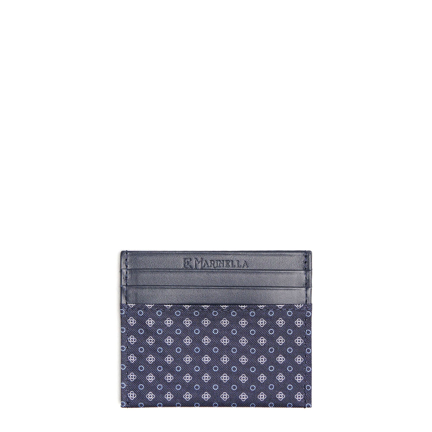 DARK BLUE SILK AND LEATHER CREDIT CARD HOLDER