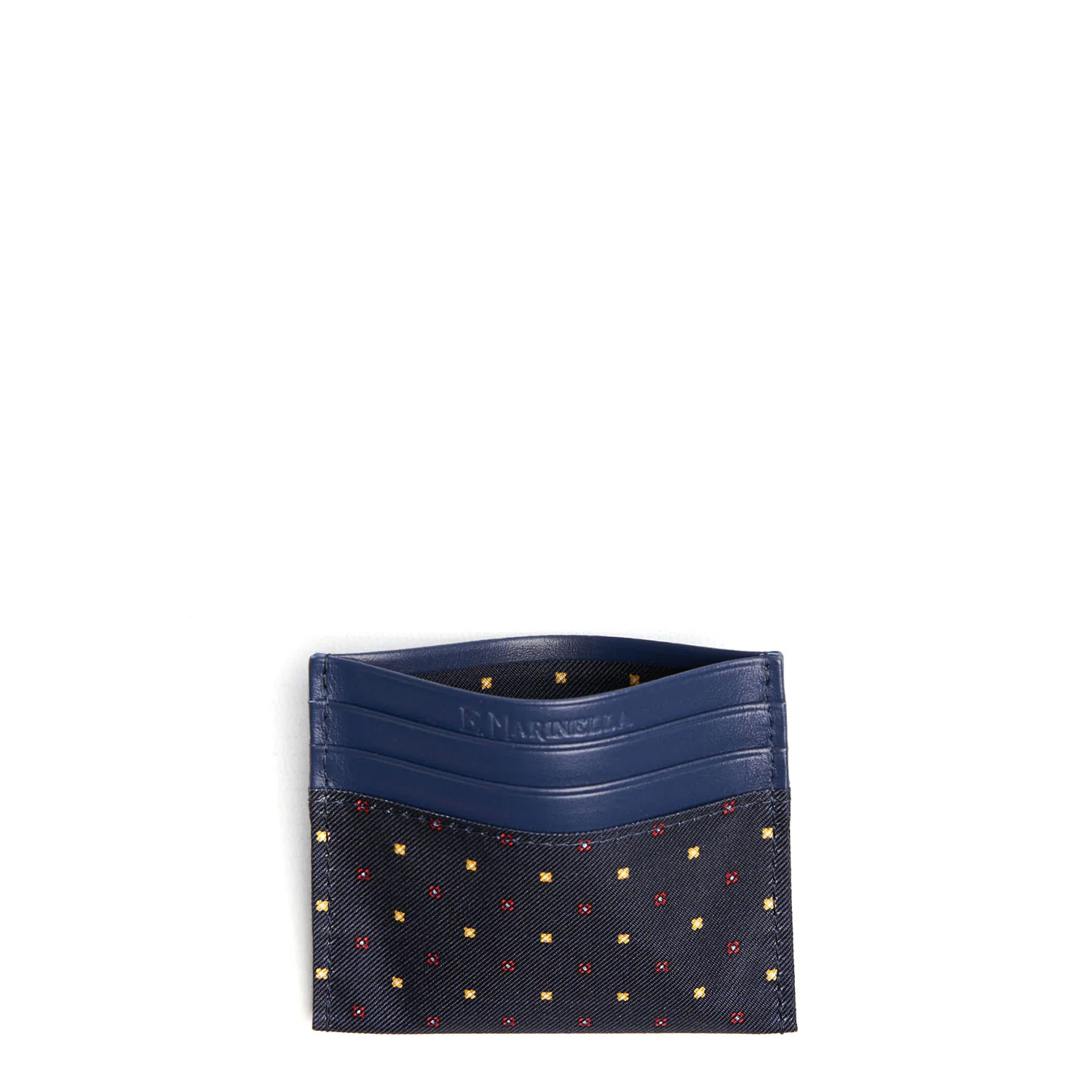 DARK BLUE SILK AND LEATHER CREDIT CARD HOLDER - Image 2