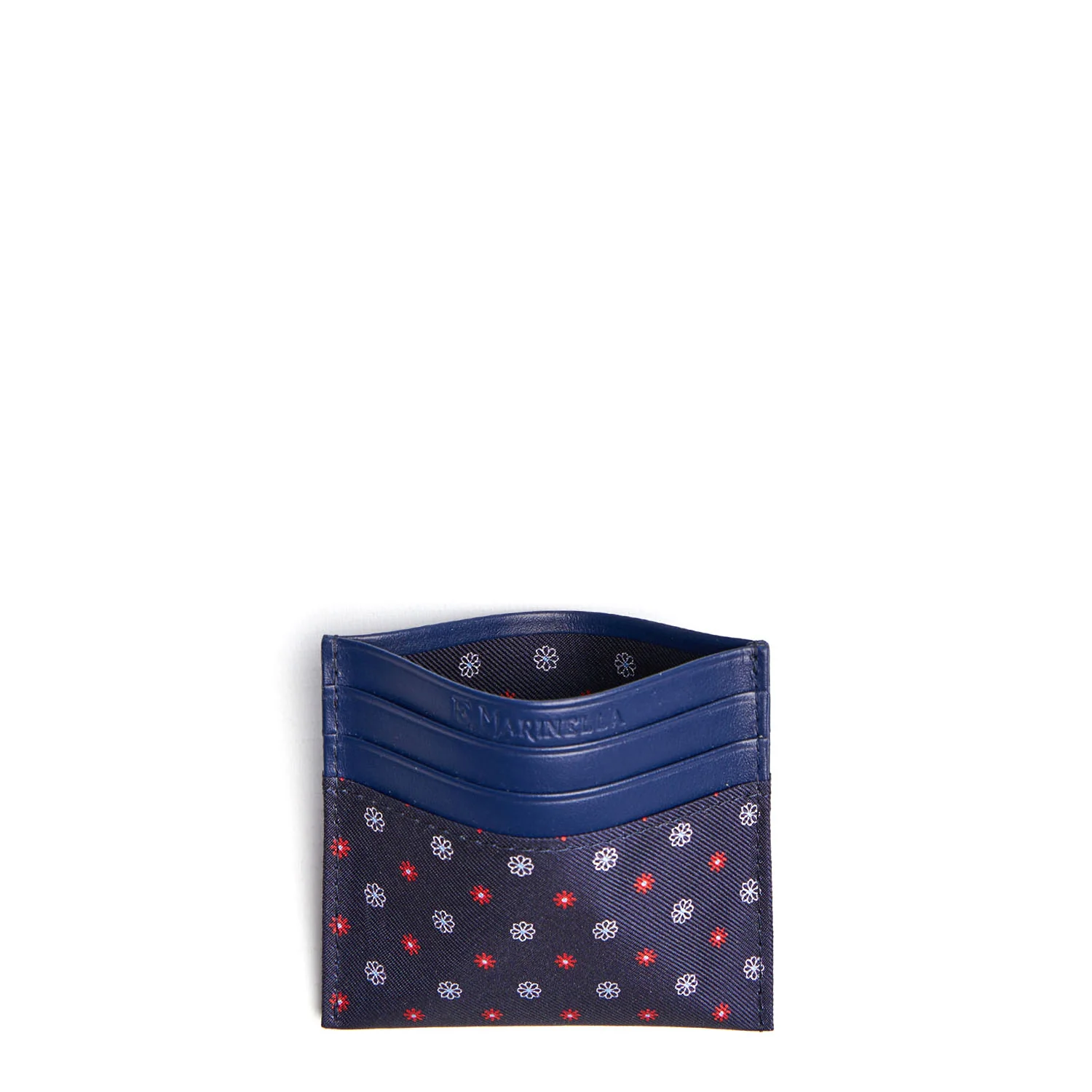 DARK BLUE SILK AND LEATHER CREDIT CARD HOLDER - Image 2