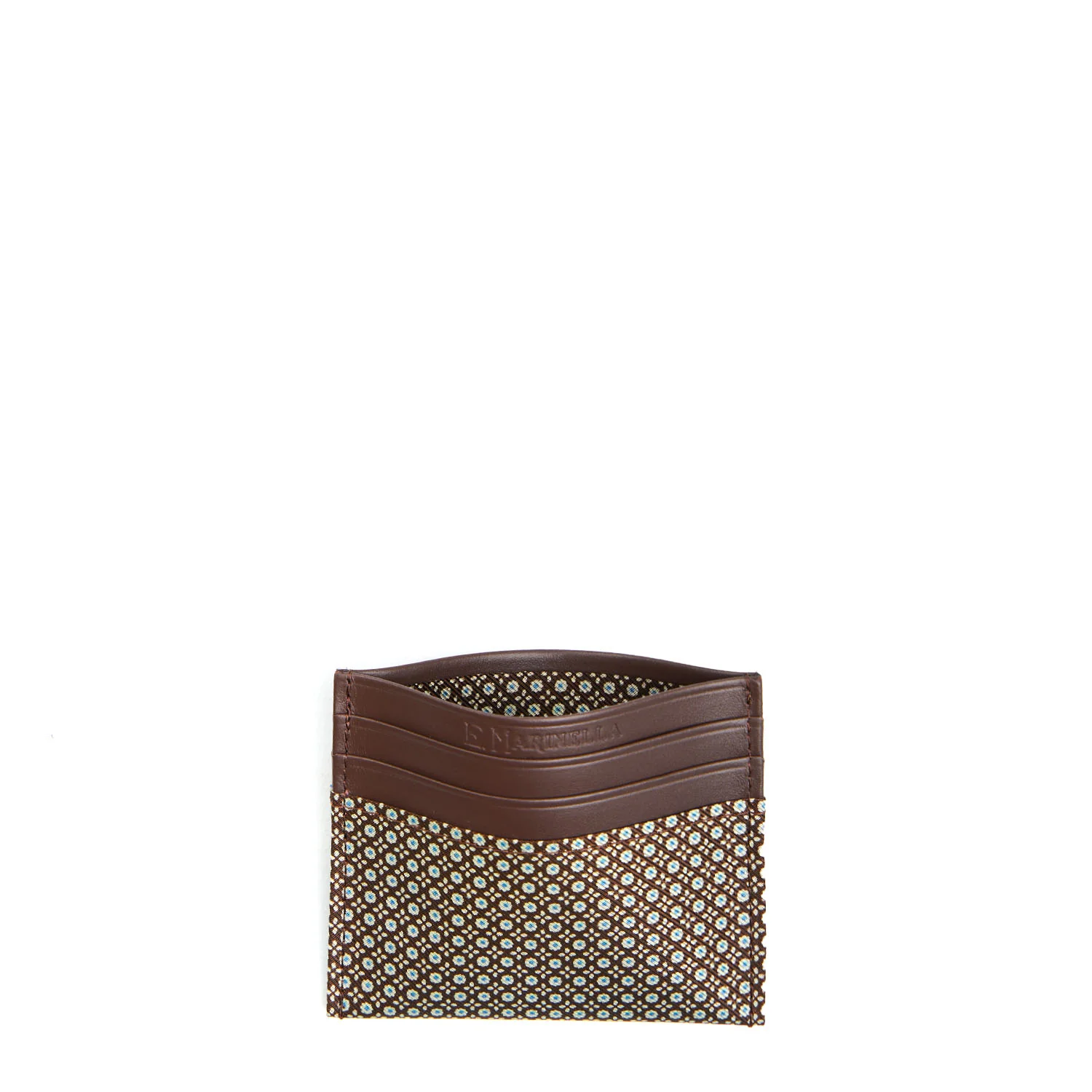 DARK BROWN LEATHER AND SILK CREDIT CARD HOLDER - Image 2