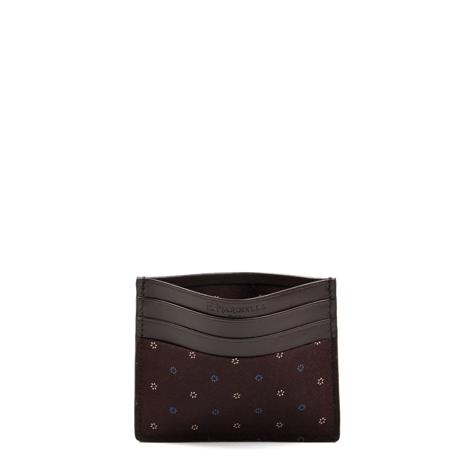 DARK BROWN LEATHER AND SILK CREDIT CARD HOLDER - Image 2