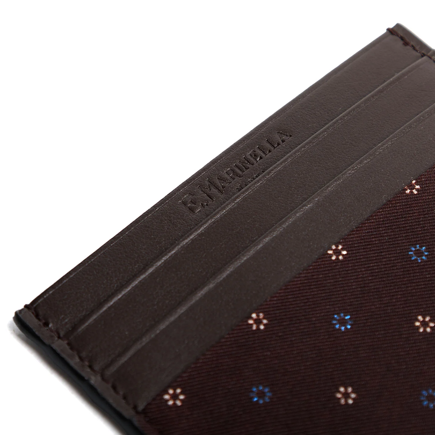 DARK BROWN LEATHER AND SILK CREDIT CARD HOLDER - Image 4