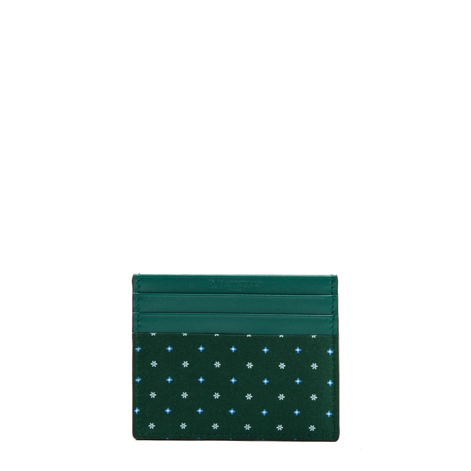 DARK GREEN LEATHER AND SILK CREDIT CARD HOLDER