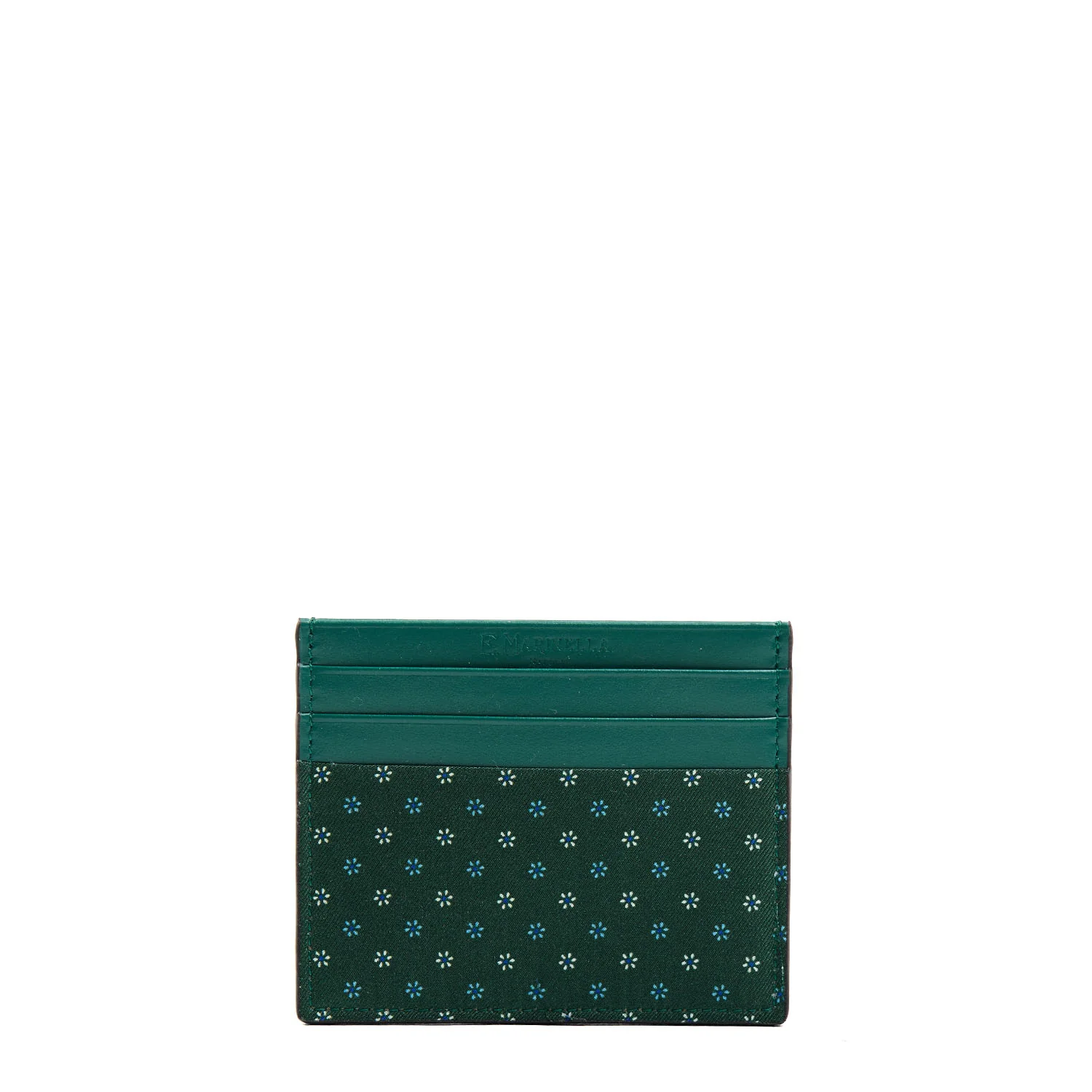 DARK GREEN LEATHER AND SILK CREDIT CARD HOLDER