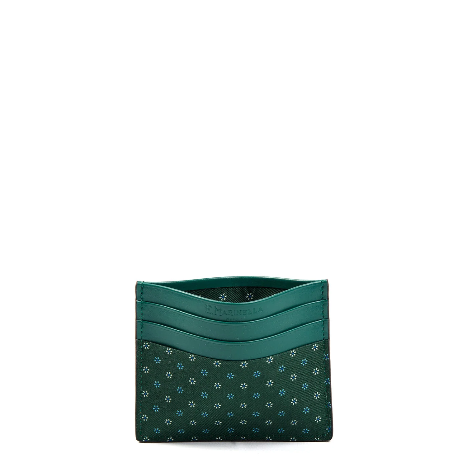 DARK GREEN LEATHER AND SILK CREDIT CARD HOLDER - Image 2