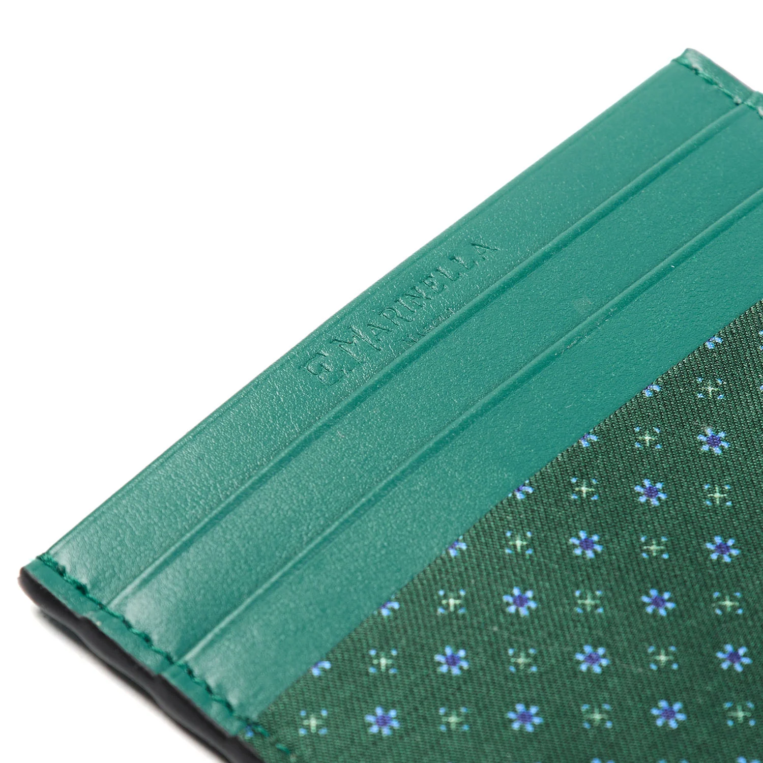 DARK GREEN LEATHER AND SILK CREDIT CARD HOLDER - Image 4