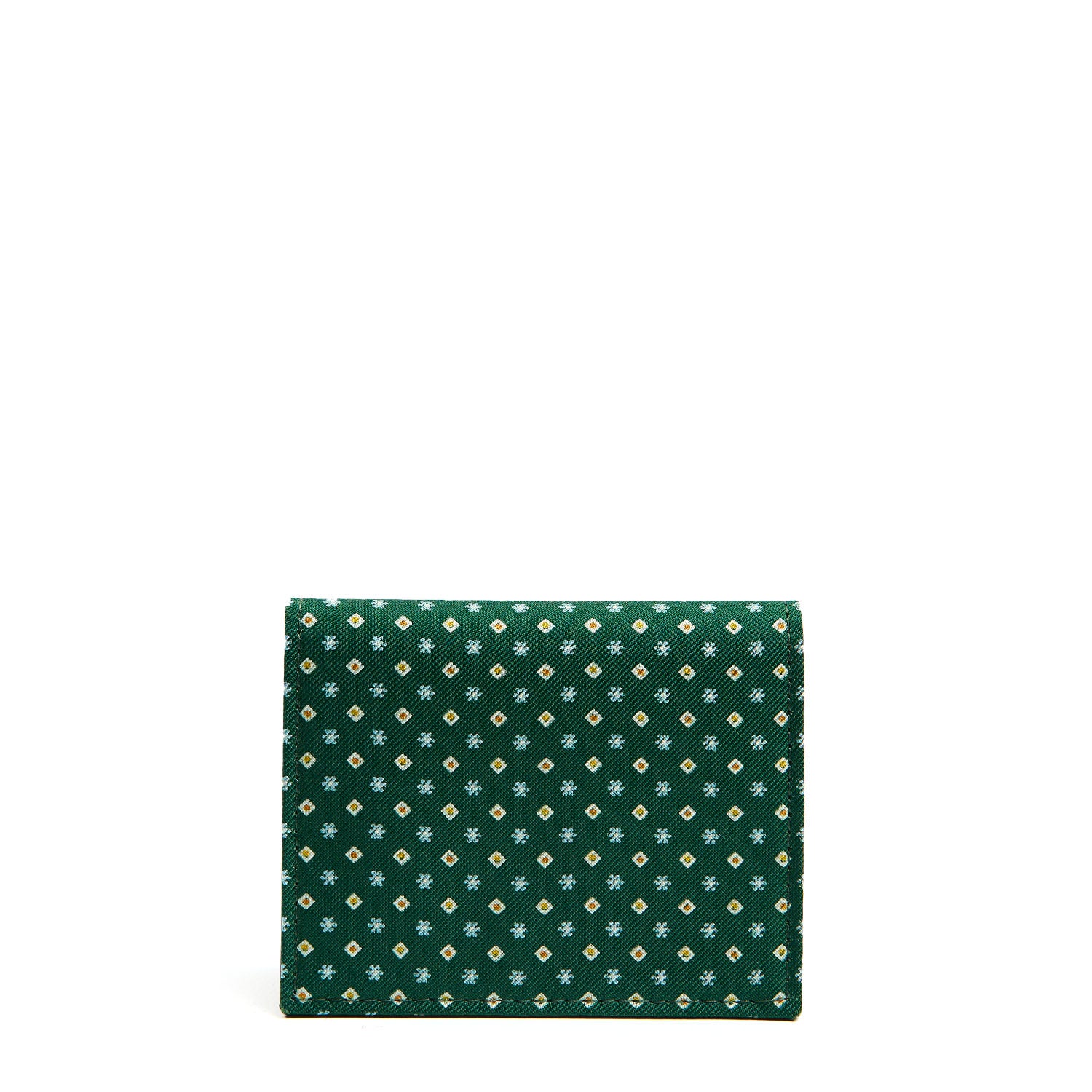 DARK GREEN SILK AND LEATHER FOLDING CARD HOLDER