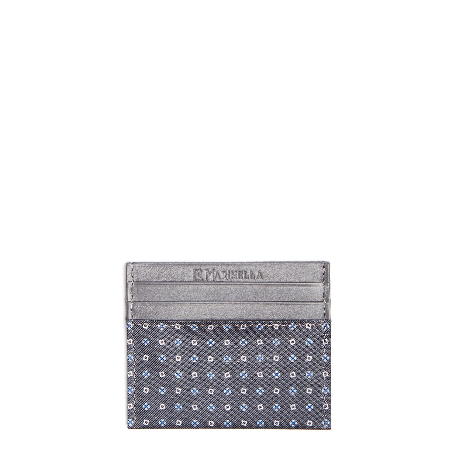 DARK GREY LEATHER AND SILK CREDIT CARD HOLDER