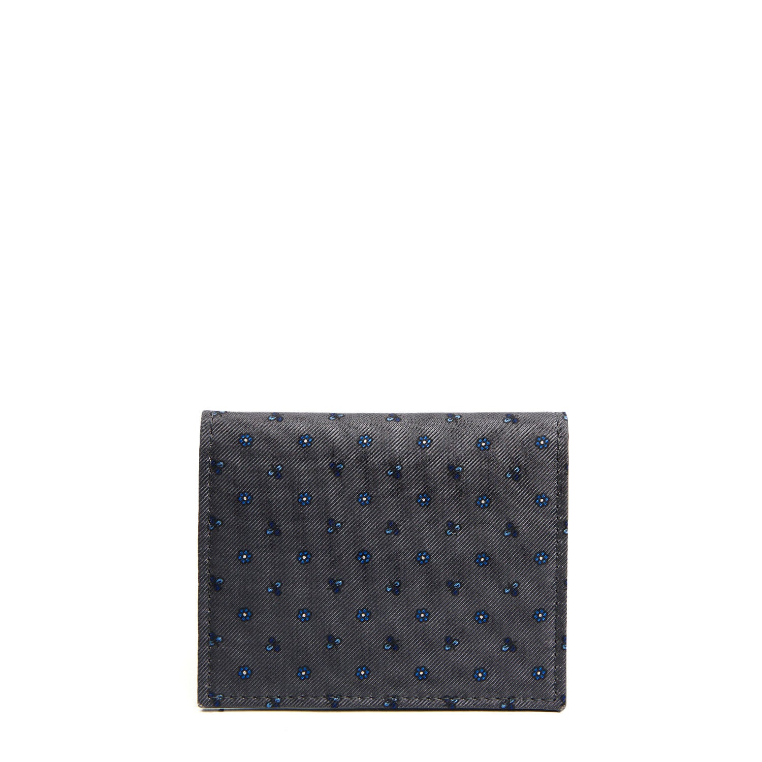 DARK GREY SILK AND LEATHER FOLDING CARD HOLDER