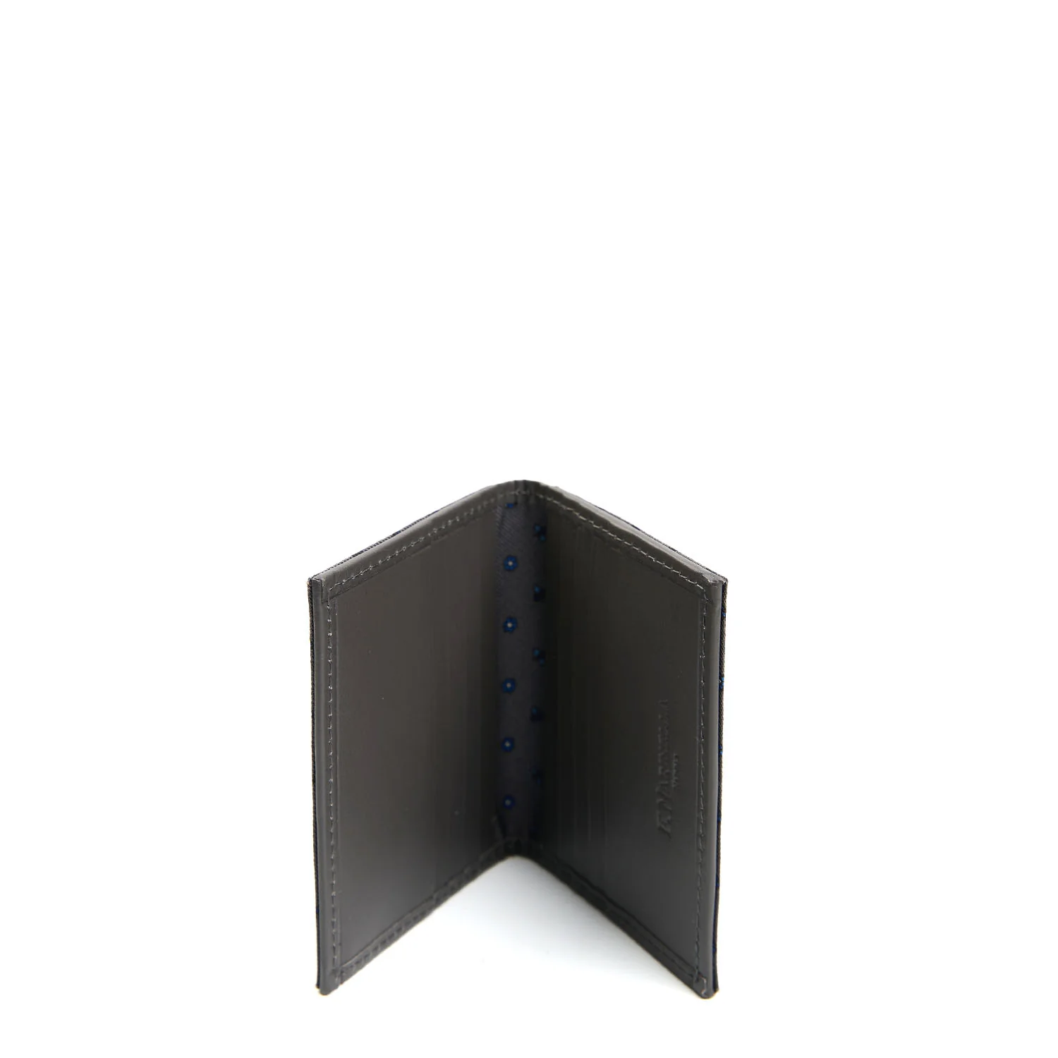 DARK GREY SILK AND LEATHER FOLDING CARD HOLDER - Image 2