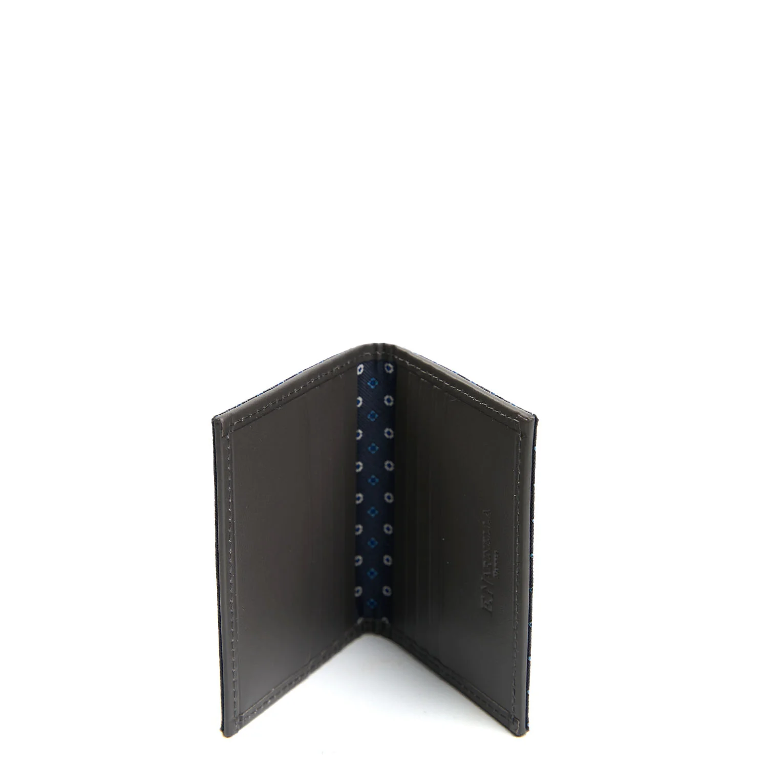 DARK GREY SILK AND LEATHER FOLDING CARD HOLDER - Image 2