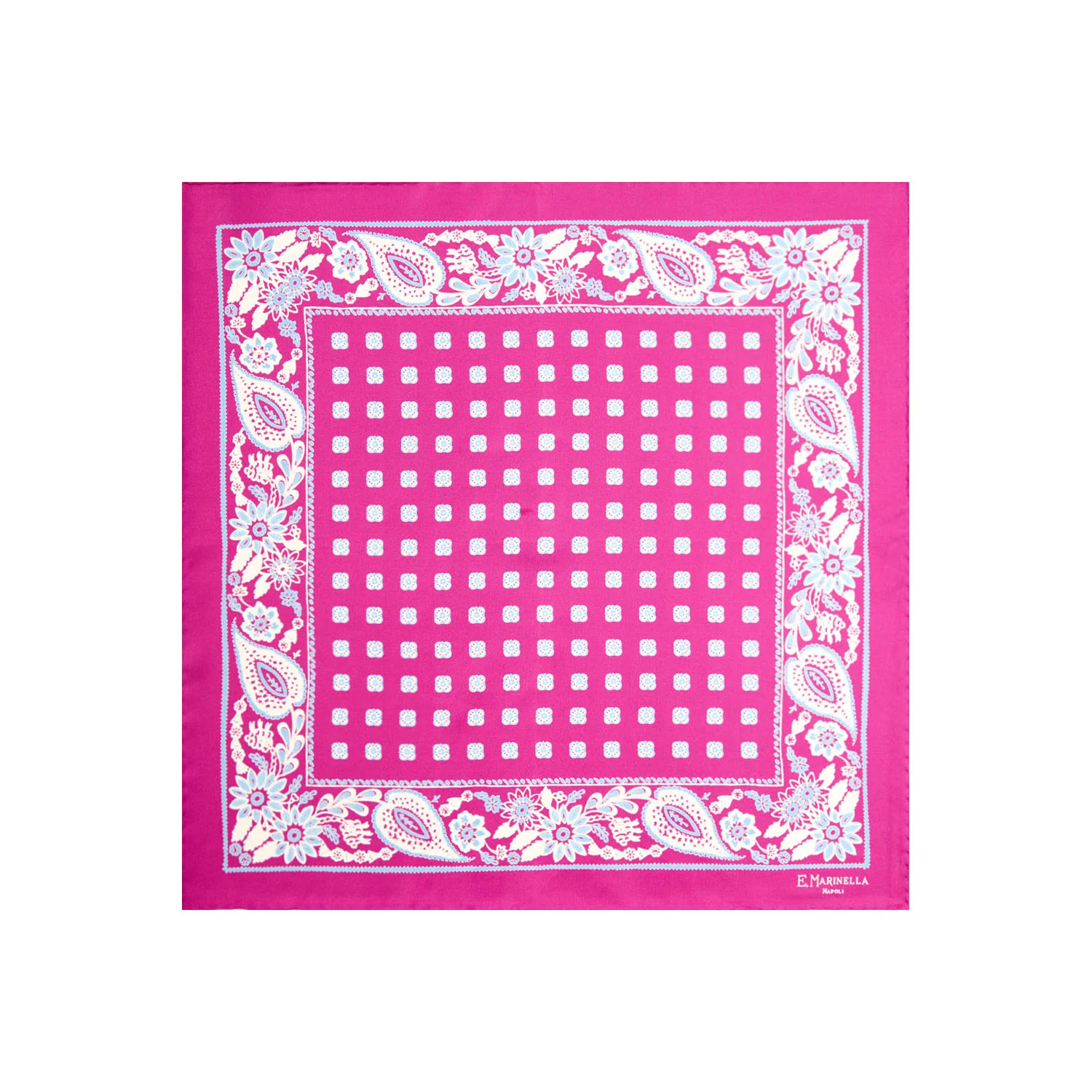 FUCHSIA HAND-PRINTED SILK POCKET SQUARE - Image 2