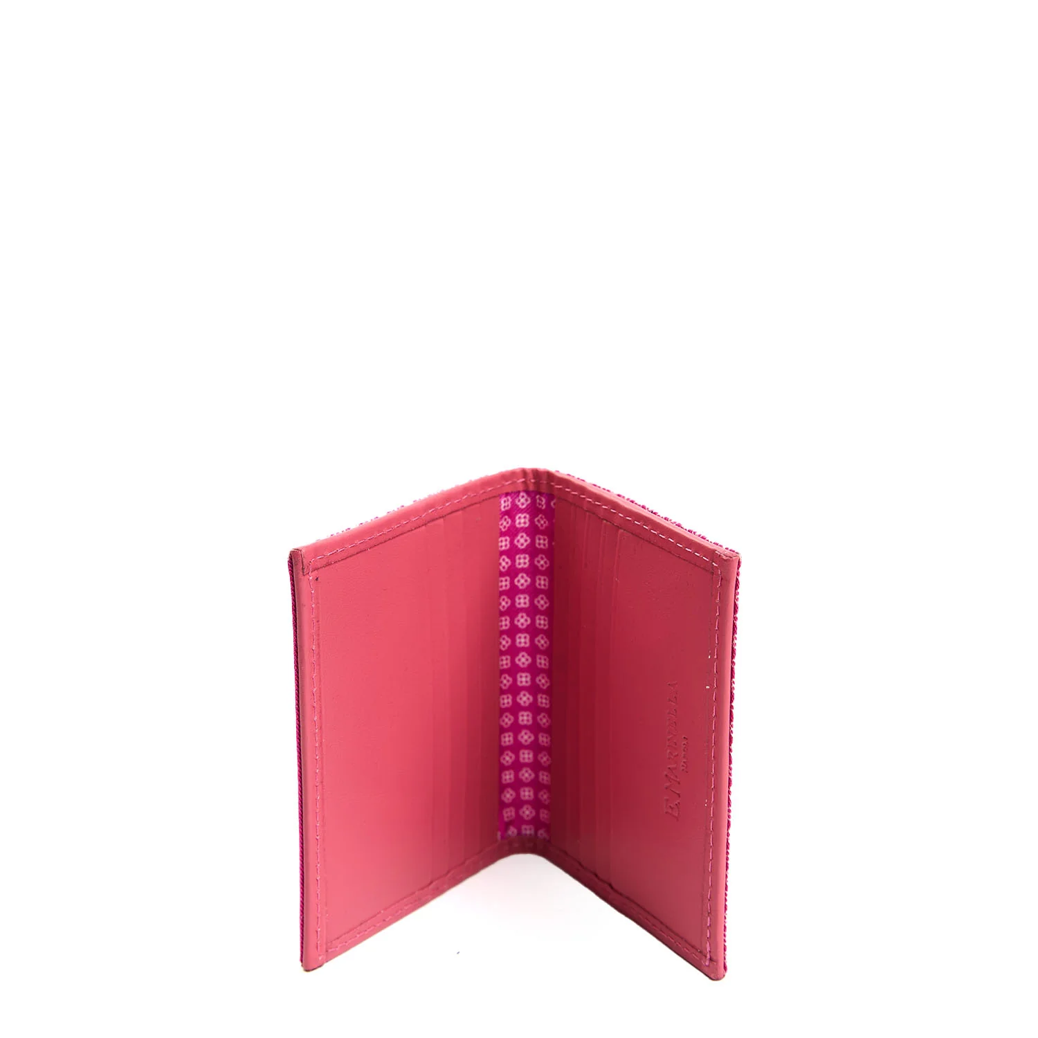 FUCSIA SILK AND LEATHER FOLDING CARD HOLDER - Image 2