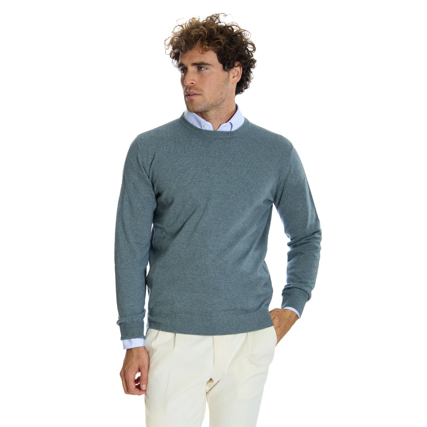 PETROL GREEN CREWNECK SWEATER - Image 6