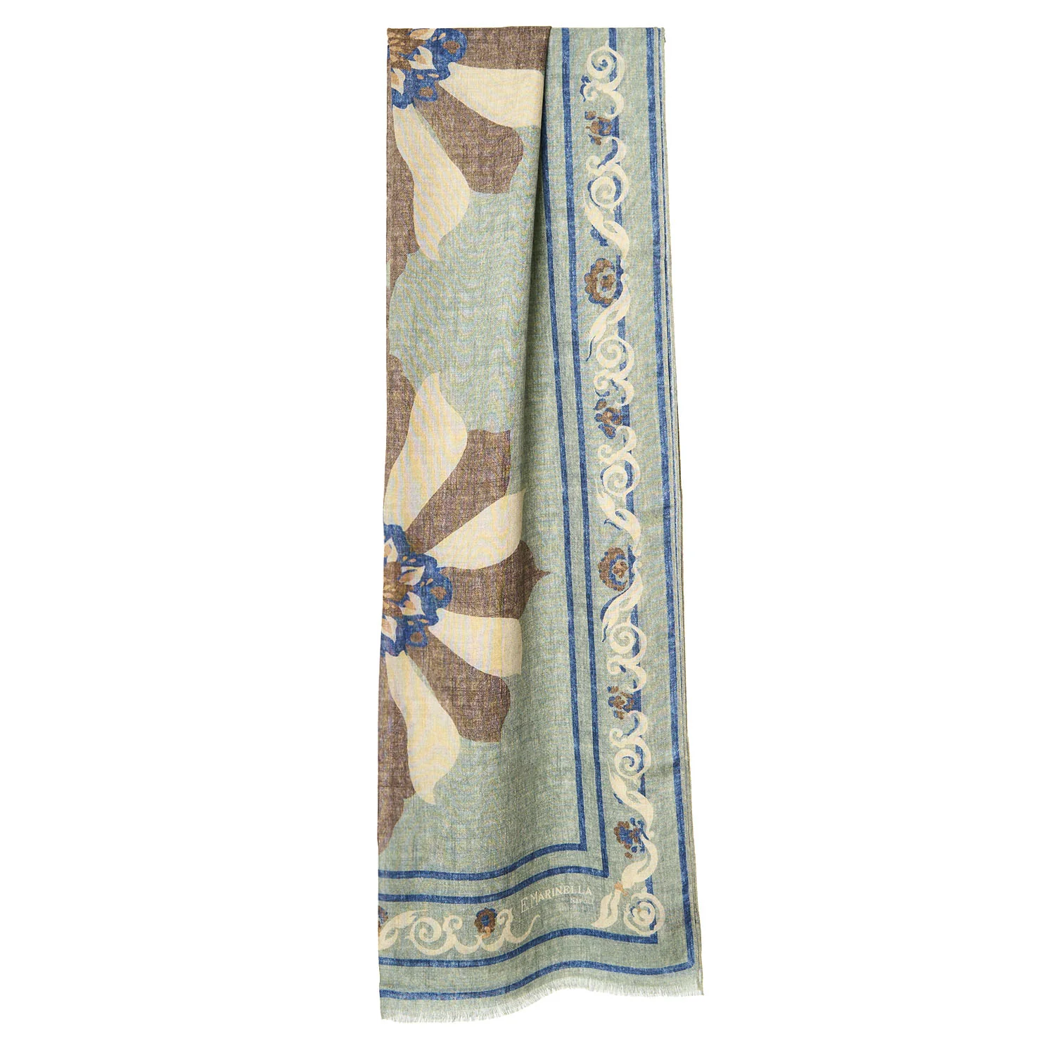 GREEN WOOL, SILK AND CASHMERE STOLE