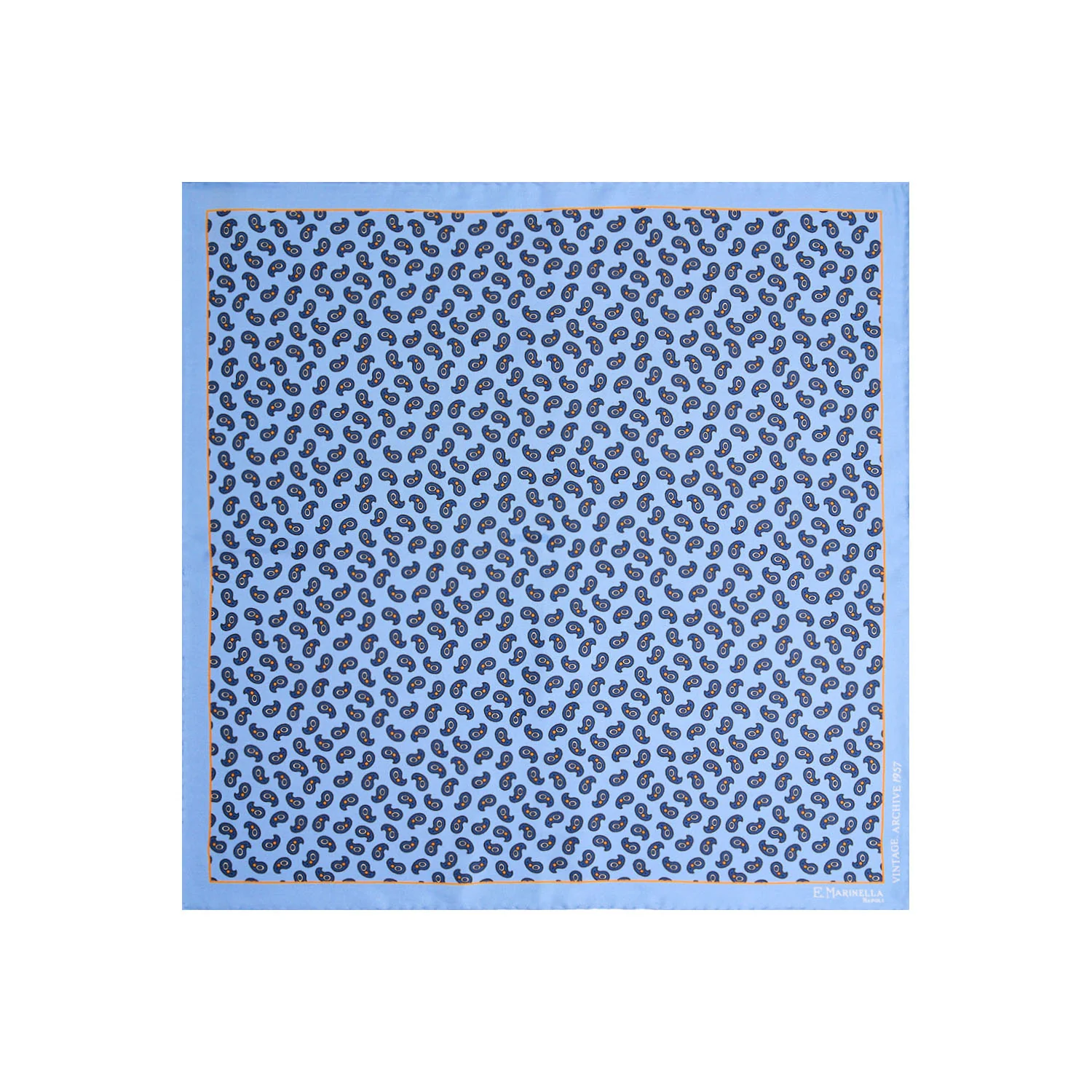 LIGHT BLUE HAND-PRINTED SILK POCKET SQUARE - Image 2