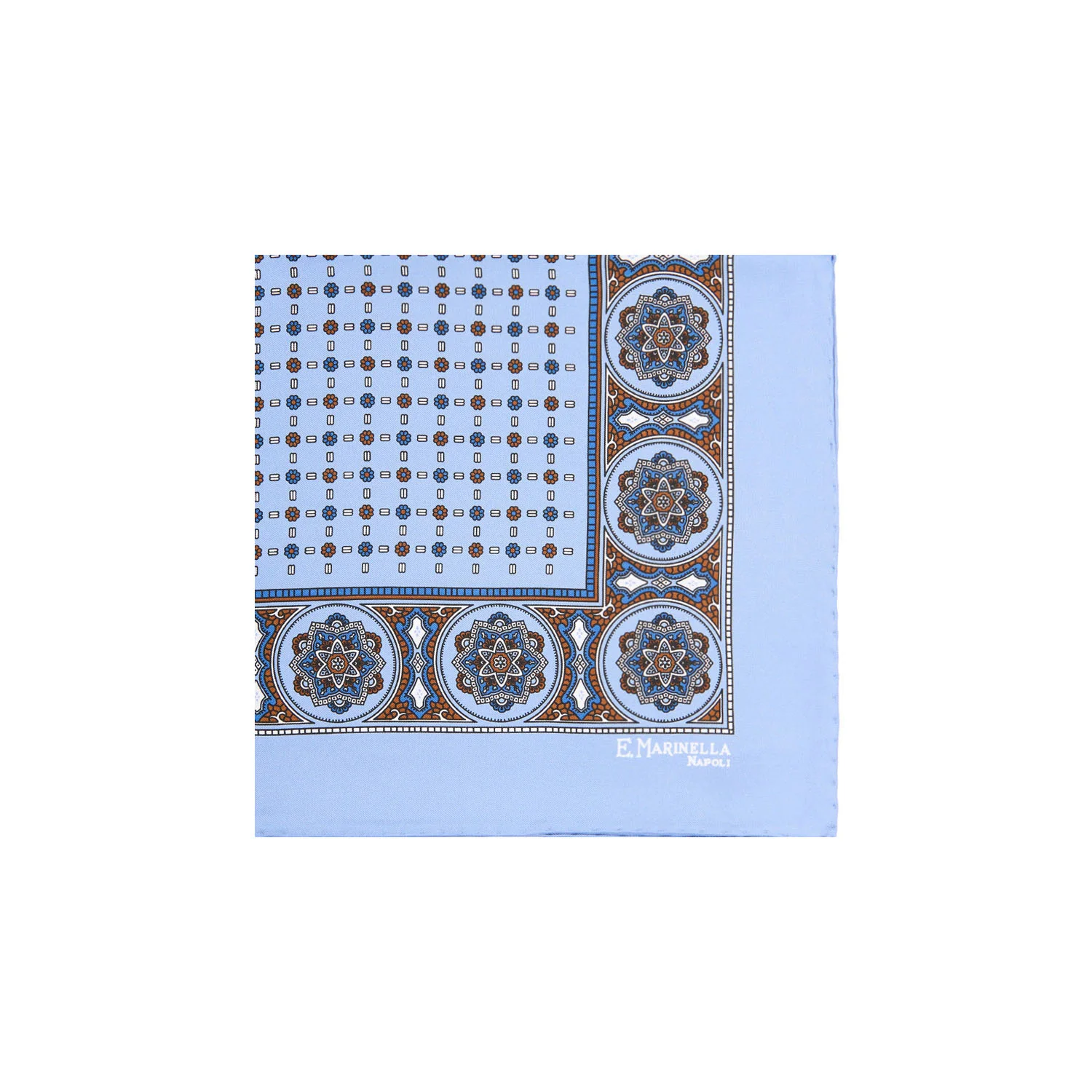 LIGHT BLUE HAND-PRINTED SILK POCKET SQUARE