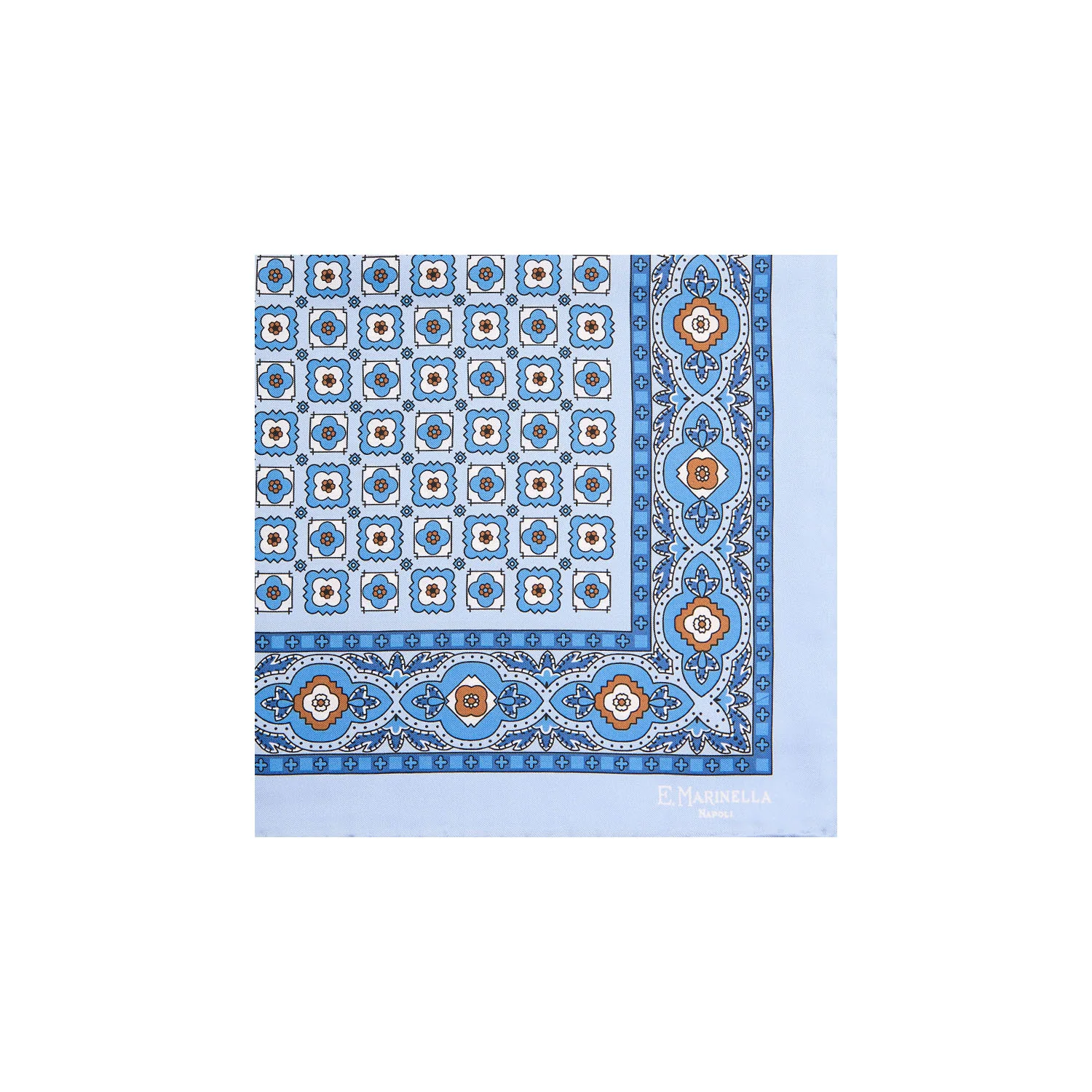 LIGHT BLUE HAND-PRINTED SILK POCKET SQUARE