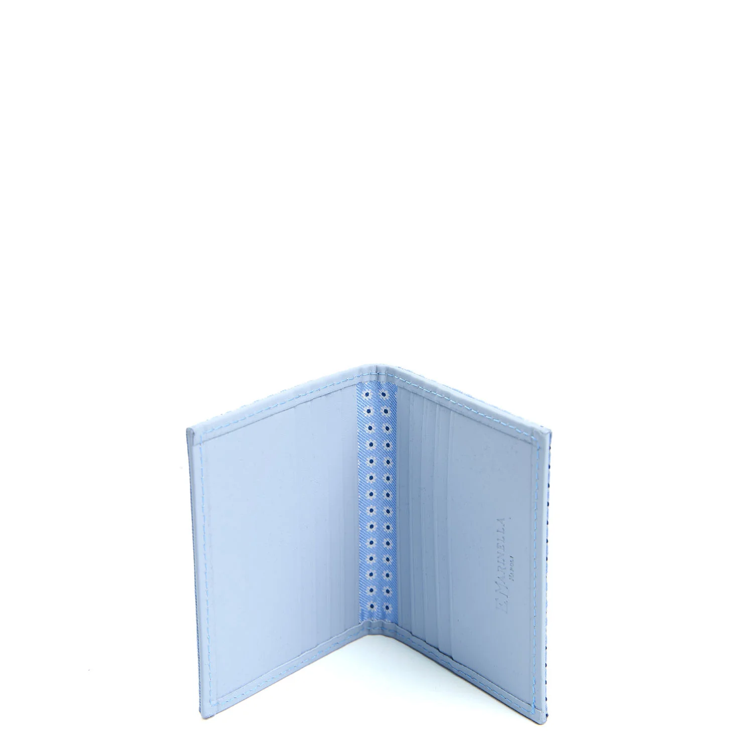 LIGHT BLUE SILK AND LEATHER FOLDING CARD HOLDER - Image 2
